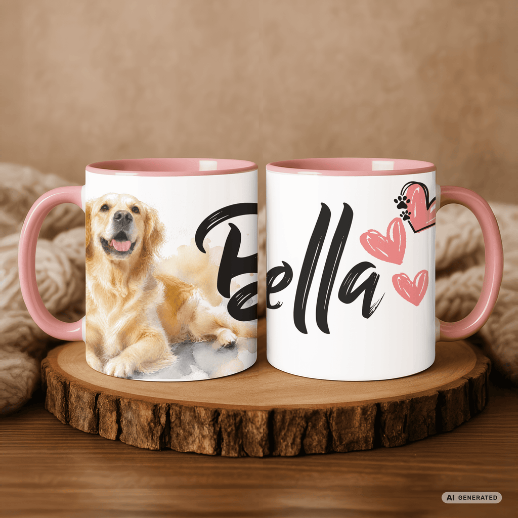 Personalisierte Golden Retriever Tasse 11oz – Aquarell Hundemotiv mit Namen | Geschenk für Hundeliebhaber | Keramiktasse mit Farbwahl