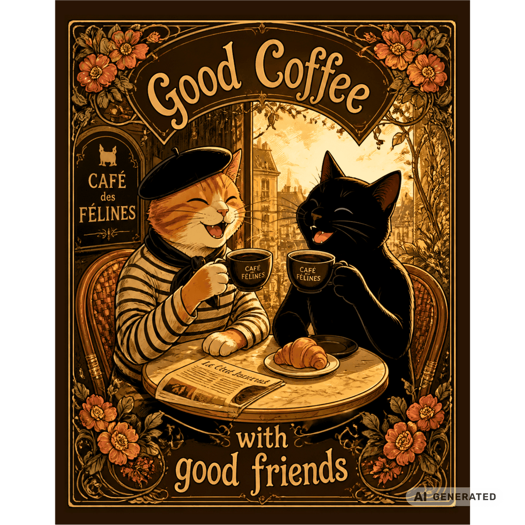 ☕🐱 Katzen Trinkflasche "Good Coffee with Good Friends" | Edelstahl Isolierflasche 500 ml | Geschenk für Kaffeeliebhaber & Katzenfans - Sunbeamstore