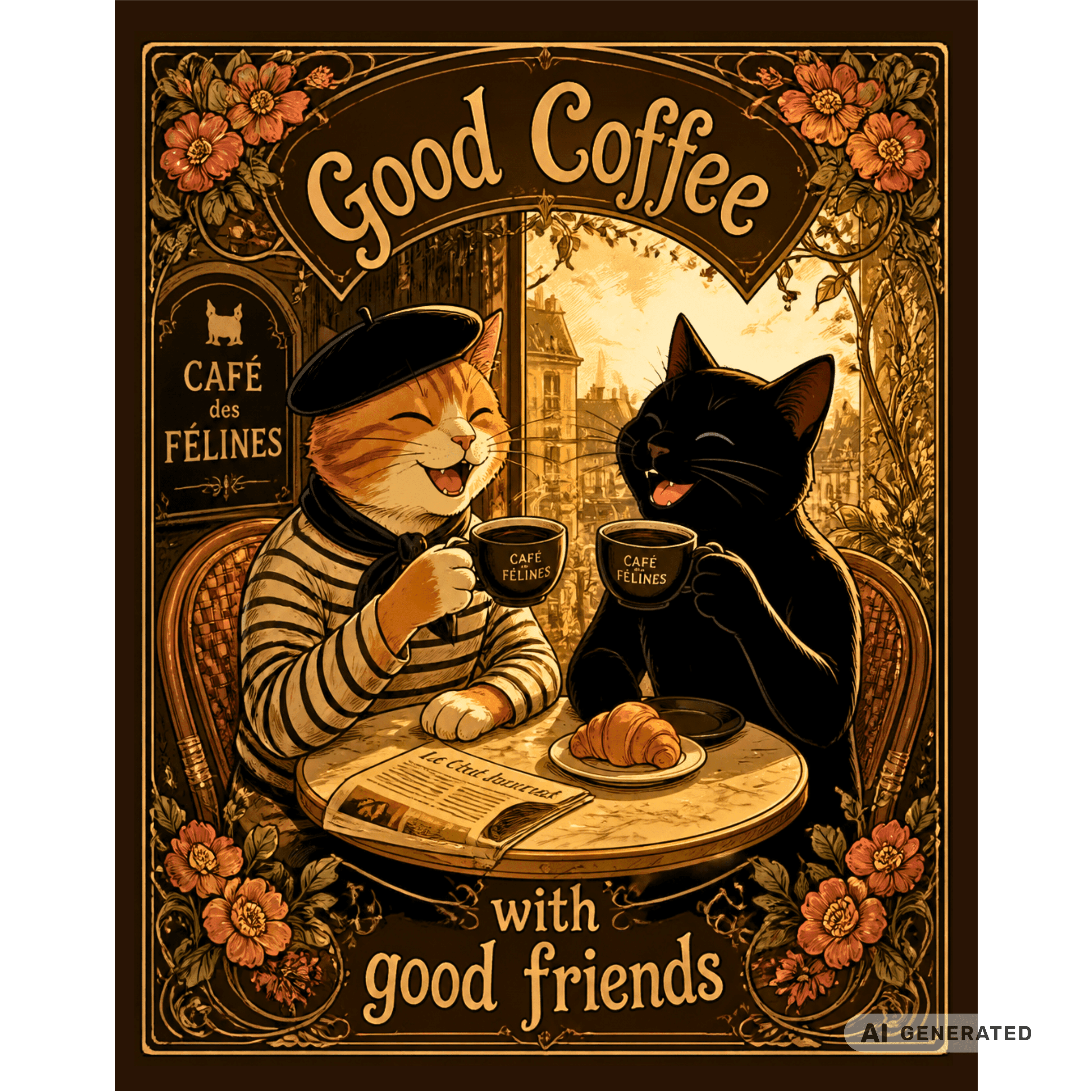 ☕🐱 Katzen Trinkflasche "Good Coffee with Good Friends" | Edelstahl Isolierflasche 500 ml | Geschenk für Kaffeeliebhaber & Katzenfans - Sunbeamstore