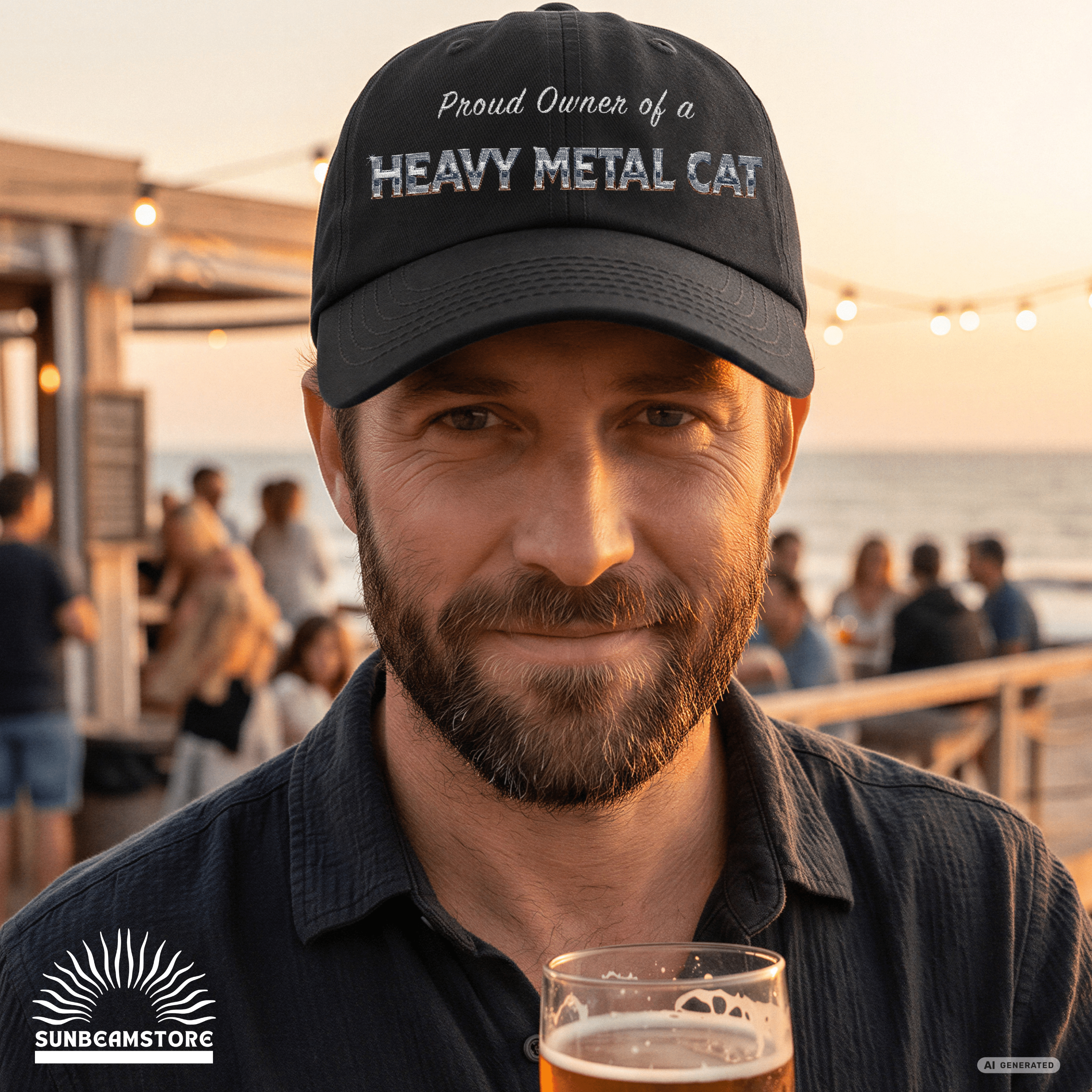 Heavy Metal Cat – Proud Owner Cap I Bestickte Flexfit Cap für Katzenfans, Metalheads & Rockfans - Sunbeamstore