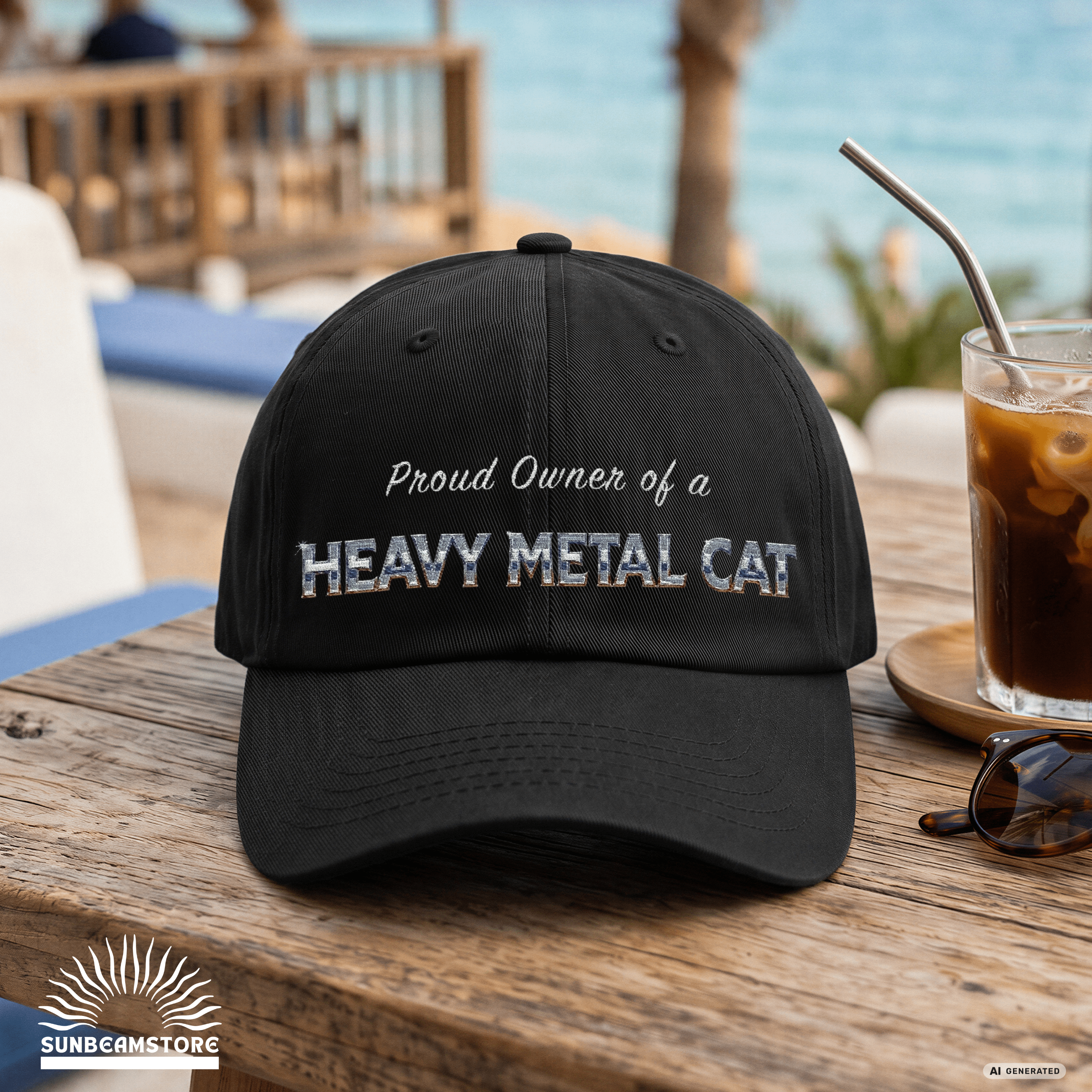 Heavy Metal Cat – Proud Owner Cap I Bestickte Flexfit Cap für Katzenfans, Metalheads & Rockfans - Sunbeamstore