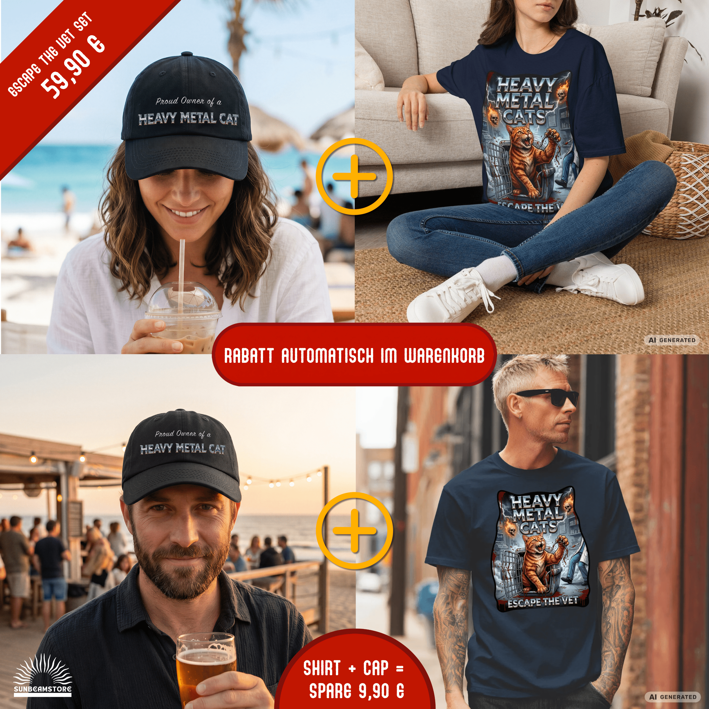 Heavy Metal Cat – Proud Owner Cap I Bestickte Flexfit Cap für Katzenfans, Metalheads & Rockfans - Sunbeamstore