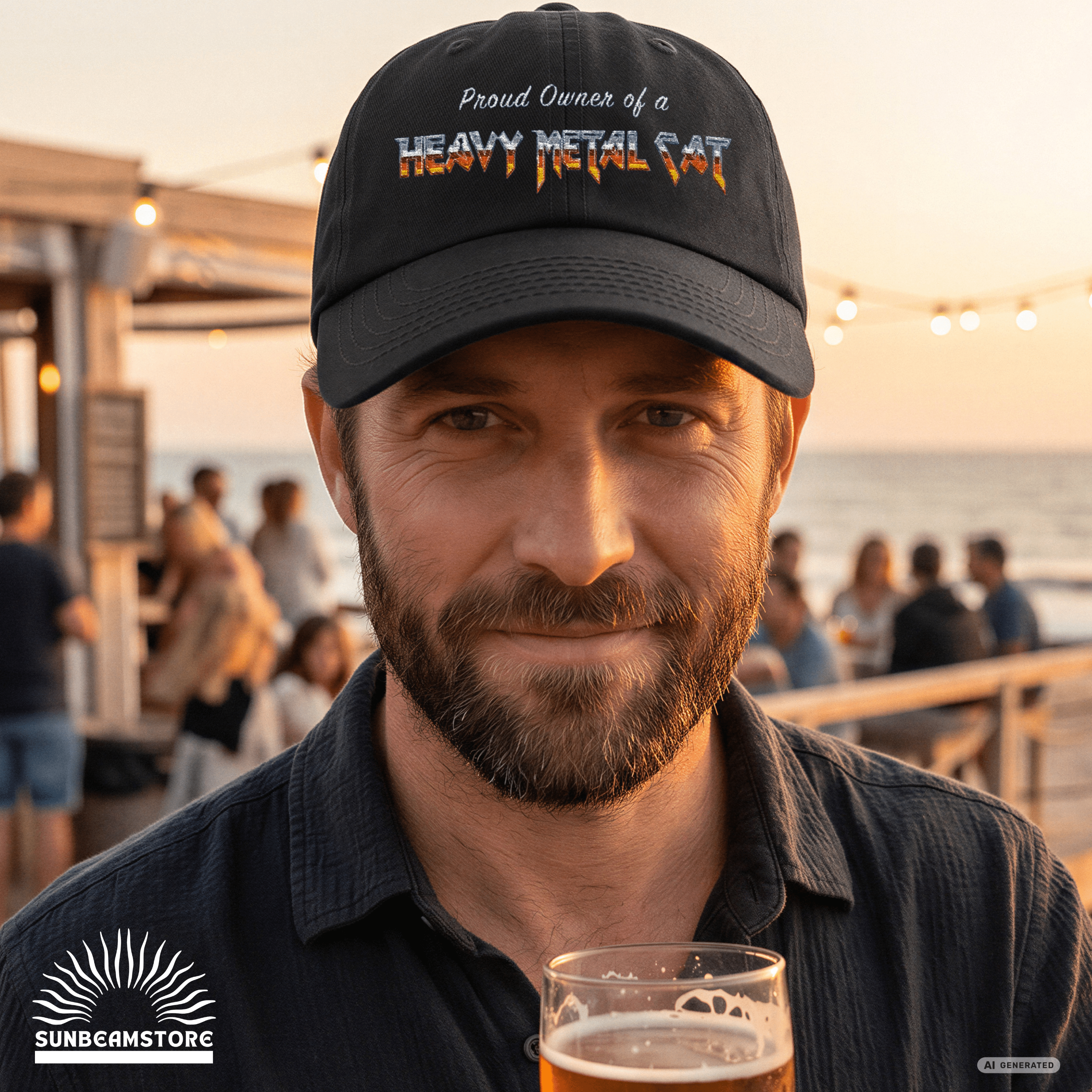 Heavy Metal Cat – Proud Owner Cap | Bestickte Flexfit Cap für Katzenfans, Metalheads & Rockfans - Sunbeamstore
