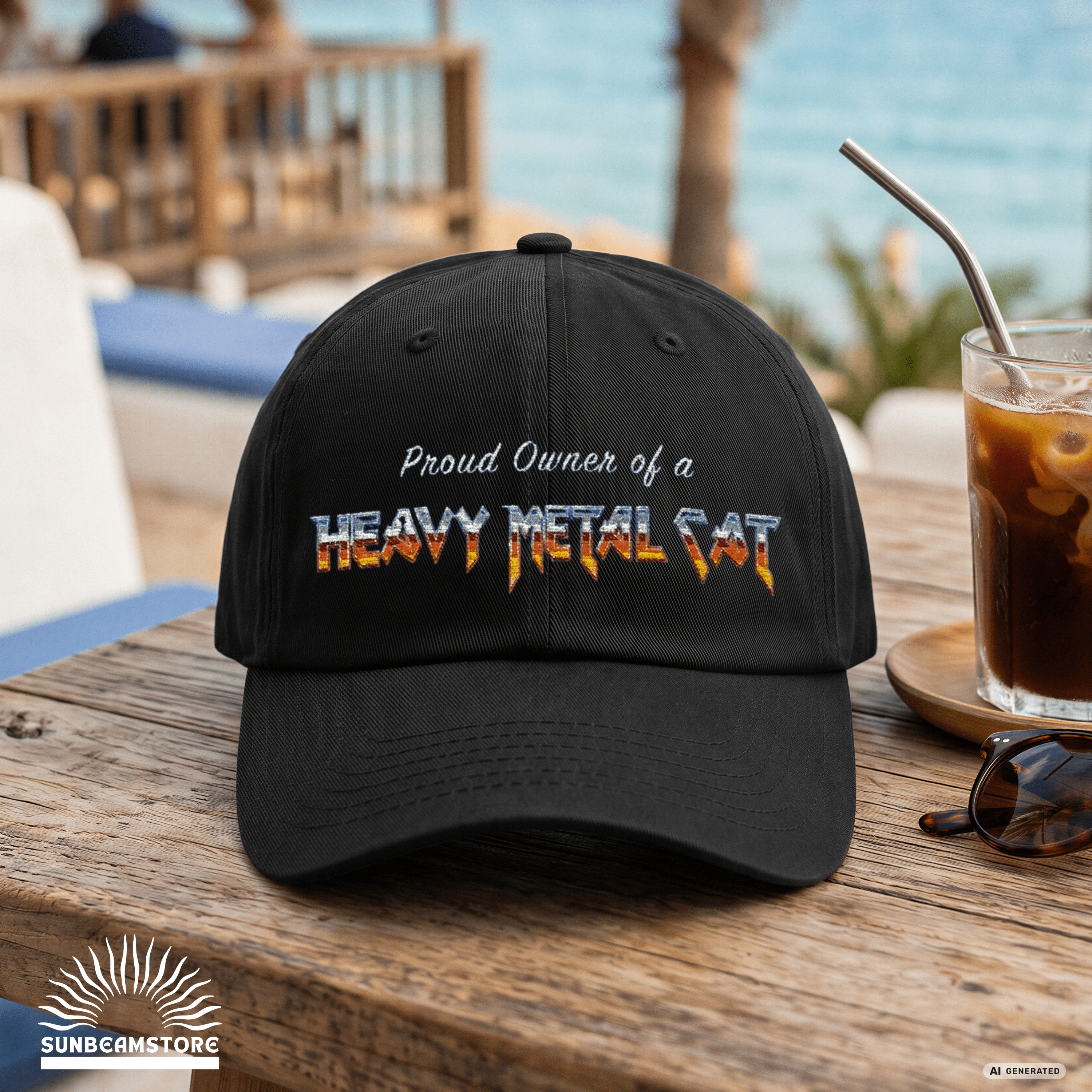 Heavy Metal Cat – Proud Owner Cap | Bestickte Flexfit Cap für Katzenfans, Metalheads & Rockfans - Sunbeamstore