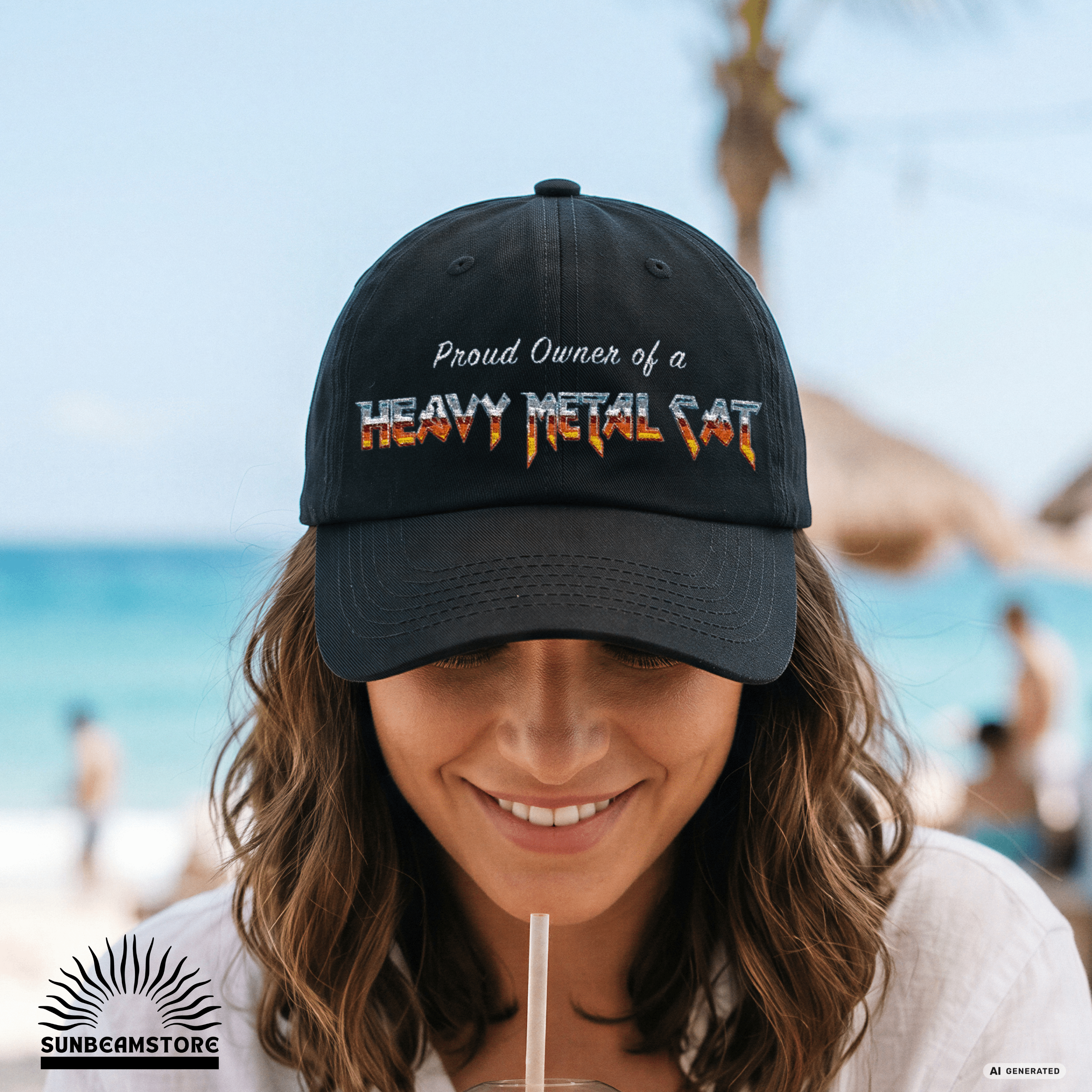 Heavy Metal Cat – Proud Owner Cap | Bestickte Flexfit Cap für Katzenfans, Metalheads & Rockfans - Sunbeamstore