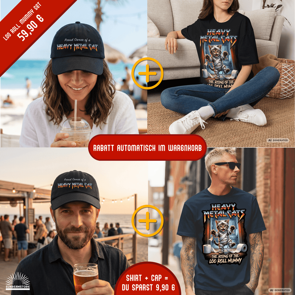 Heavy Metal Cat – Proud Owner Cap | Bestickte Flexfit Cap für Katzenfans, Metalheads & Rockfans - Sunbeamstore