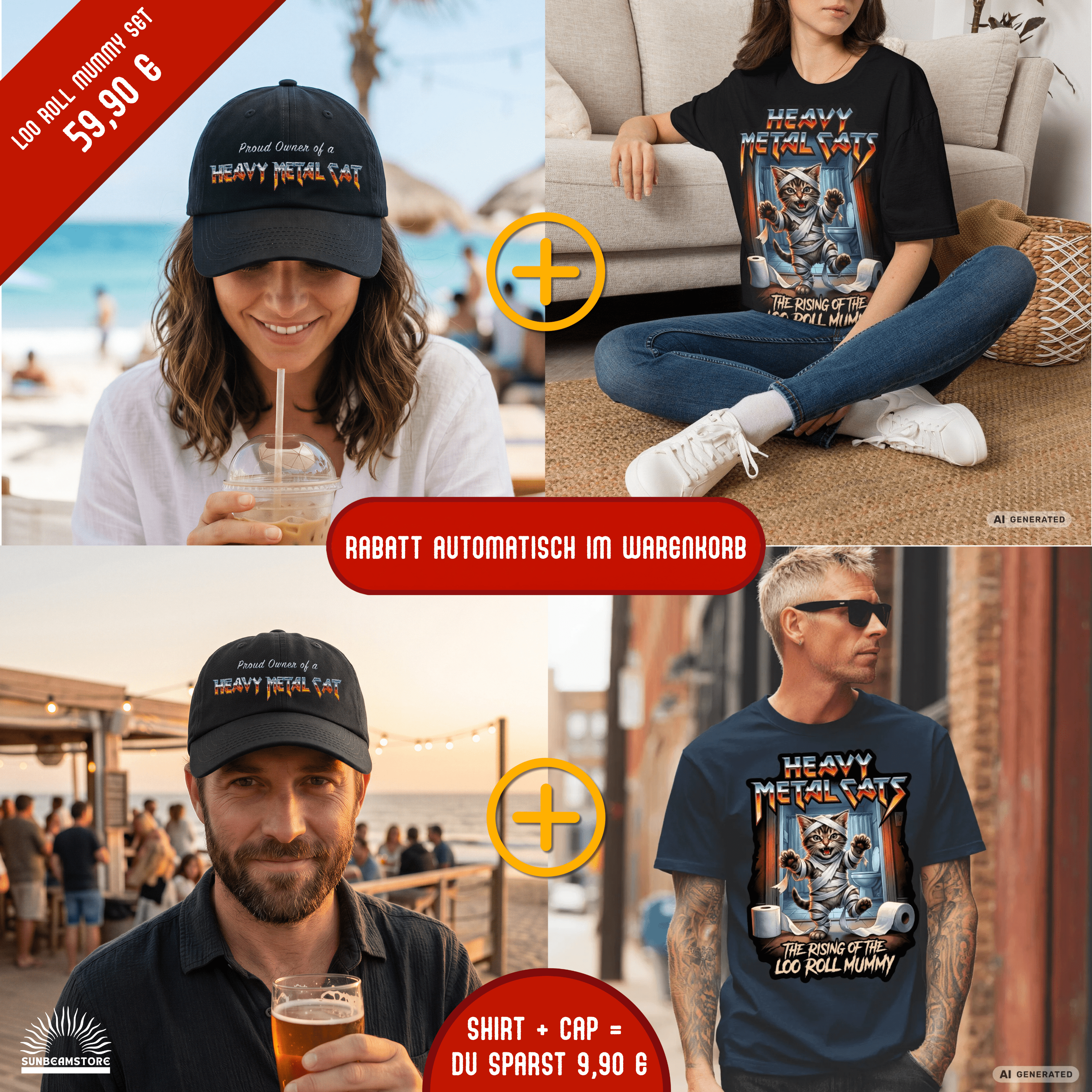 Heavy Metal Cat – Proud Owner Cap | Bestickte Flexfit Cap für Katzenfans, Metalheads & Rockfans - Sunbeamstore