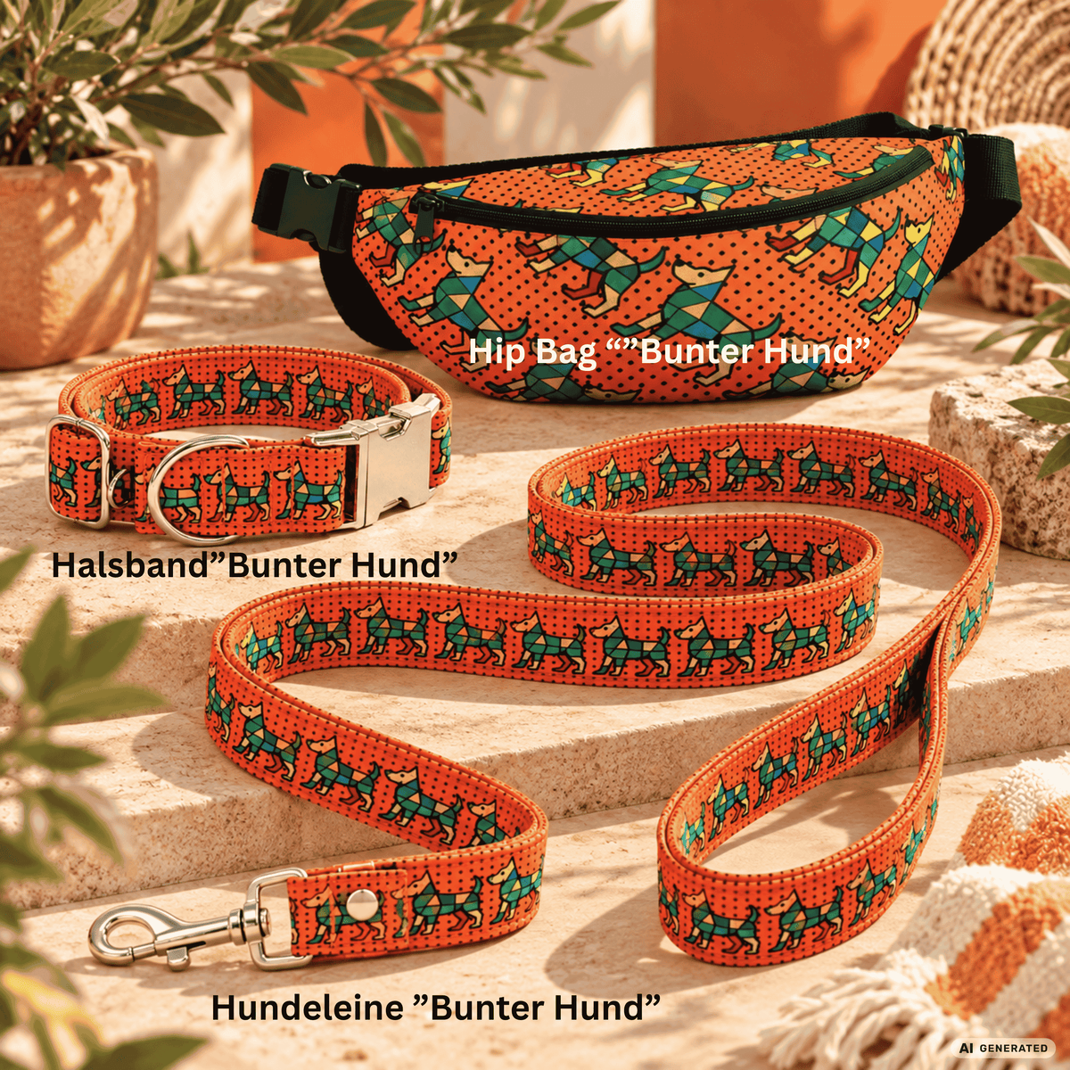 Bunter Hund - Hundeleine mit farbenfrohem Muster als Standard-oder verstellbare Leine - Sunbeamstore