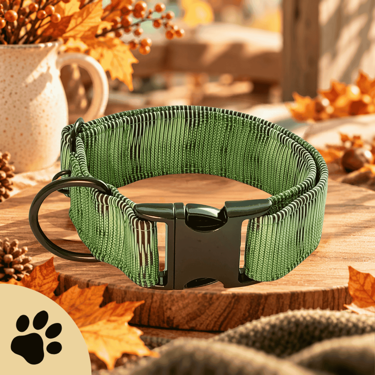 Code – Hundehalsband in Grün mit grafischem Linienmuster | Sunbeamstore - Sunbeamstore