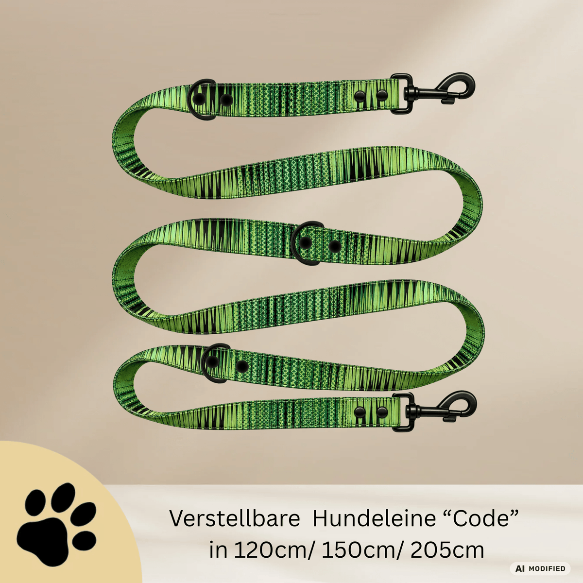 Code – Hundeleine in Grün & Schwarz | Modernes Grafikdesign | Verschiedene Längen & Breiten - Sunbeamstore