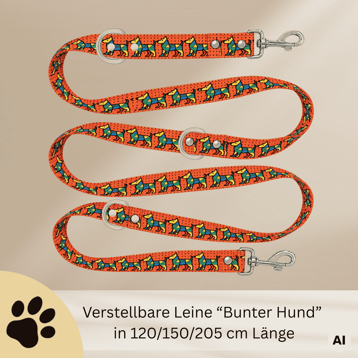 Bunter Hund - Hundeleine mit farbenfrohem Muster als Standard-oder verstellbare Leine - Sunbeamstore