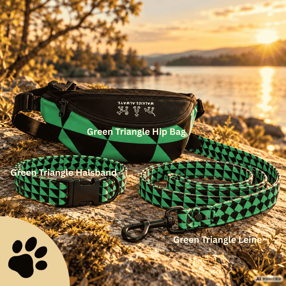 Green Triangle – Design-Hundehalsband mit geometrischem Muster & Metallbeschlägen - Sunbeamstore