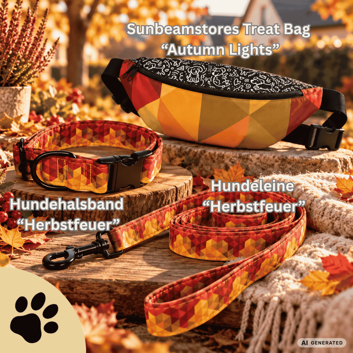 Herbstfeuer - Hundehalsband mit geometrischem Herbstmuster - Sunbeamstore
