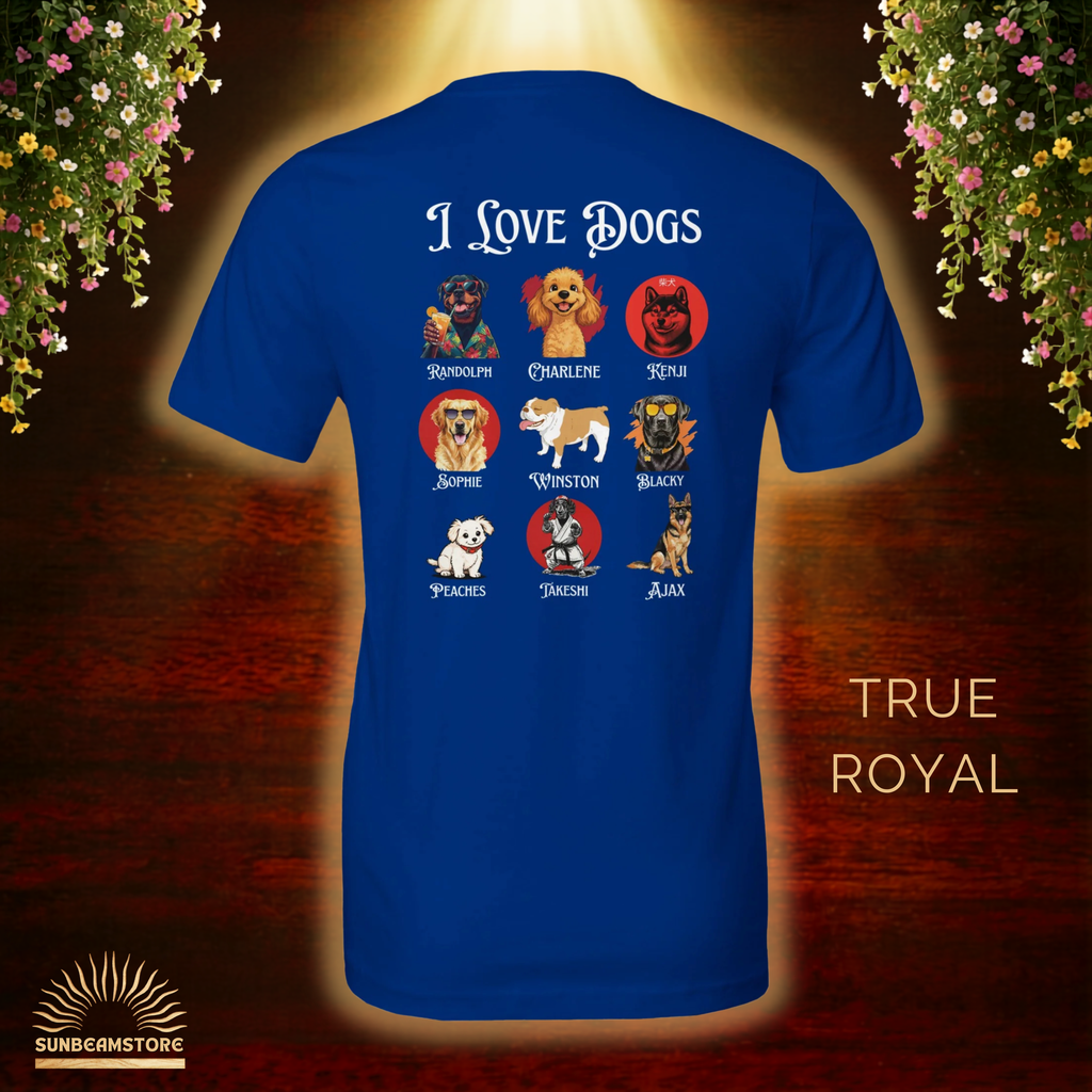 I Love Dogs T-Shirt – Hundeliebe Shirt für Hundefans | Dog Lover Geschenk Unisex Bella Canvas 3001