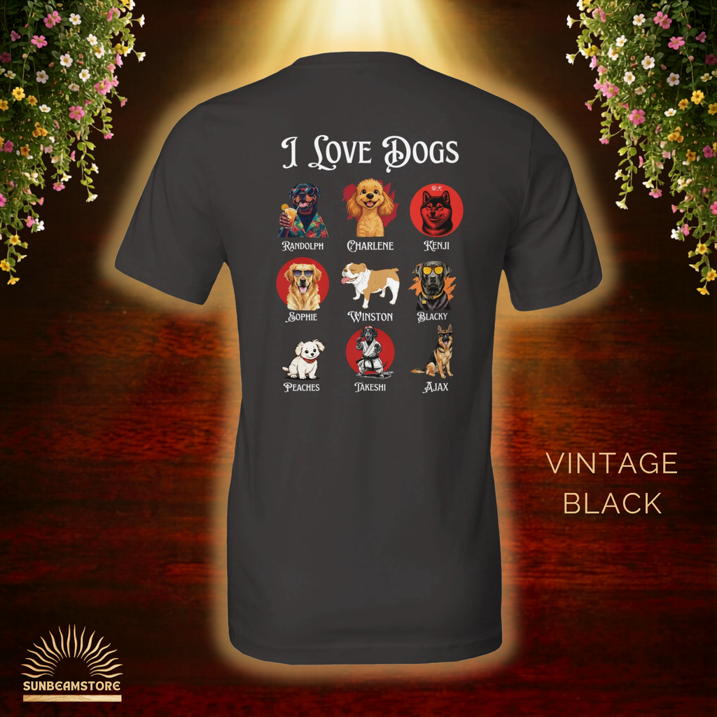 I Love Dogs T-Shirt – Hundeliebe Shirt für Hundefans | Dog Lover Geschenk Unisex Bella Canvas 3001