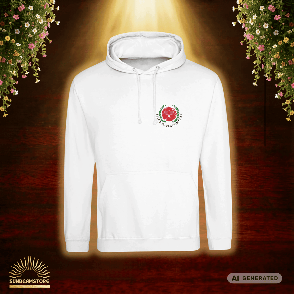 I love to play on clay Tennis Fun Premium Unisex Pullover Hoodie | JustHoods JH001 Arctic White - Sunbeamstore