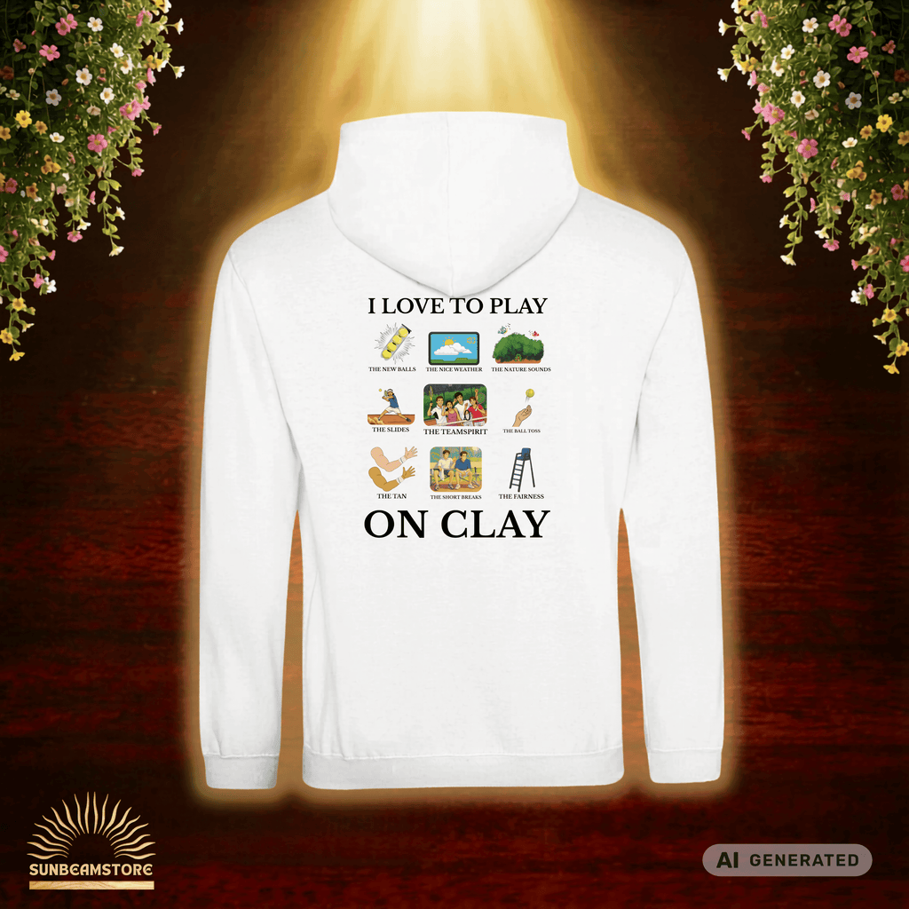 I love to play on clay Tennis Fun Premium Unisex Pullover Hoodie | JustHoods JH001 Arctic White - Sunbeamstore