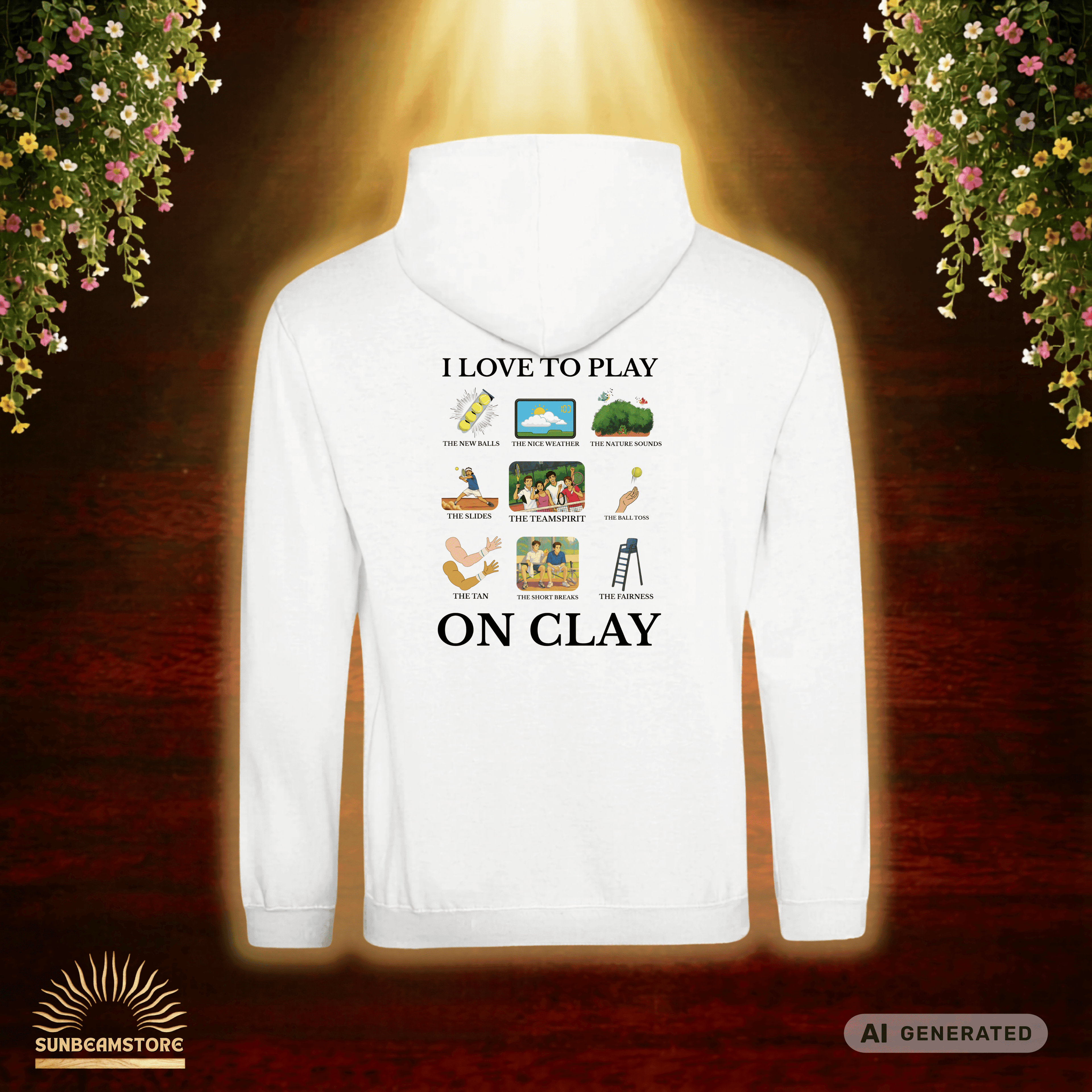 I love to play on clay Tennis Fun Premium Unisex Pullover Hoodie | JustHoods JH001 Arctic White - Sunbeamstore