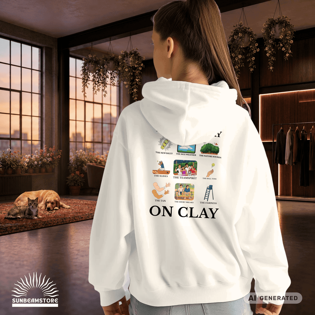 I love to play on clay Tennis Fun Premium Unisex Pullover Hoodie | JustHoods JH001 Arctic White - Sunbeamstore