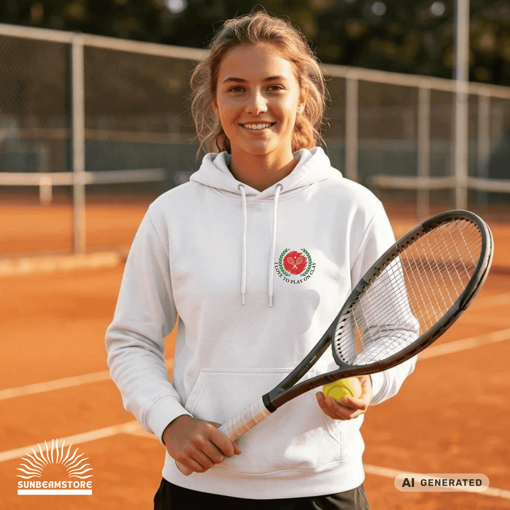 I love to play on clay Tennis Fun Premium Unisex Pullover Hoodie | JustHoods JH001 Arctic White - Sunbeamstore