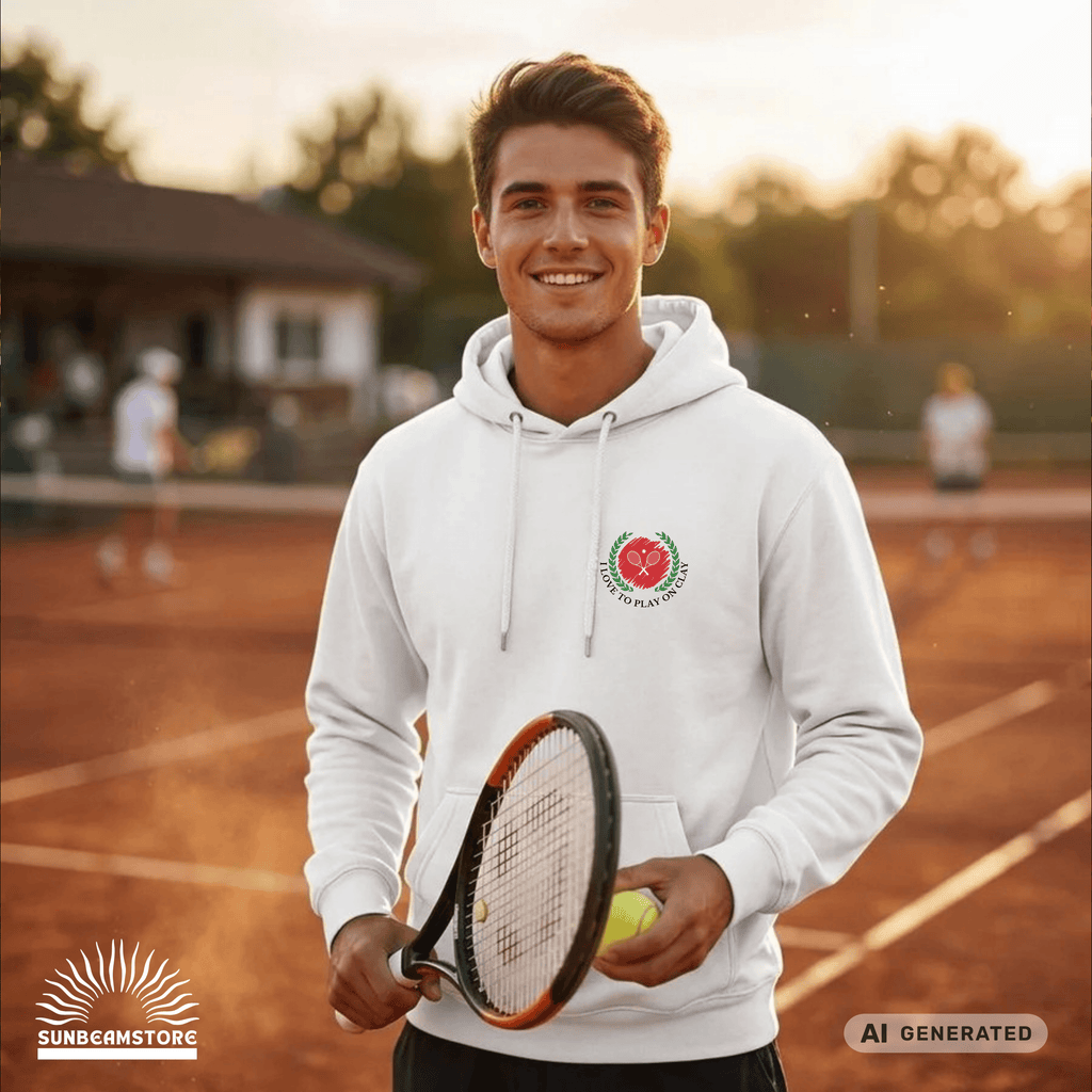 I love to play on clay Tennis Fun Premium Unisex Pullover Hoodie | JustHoods JH001 Arctic White - Sunbeamstore