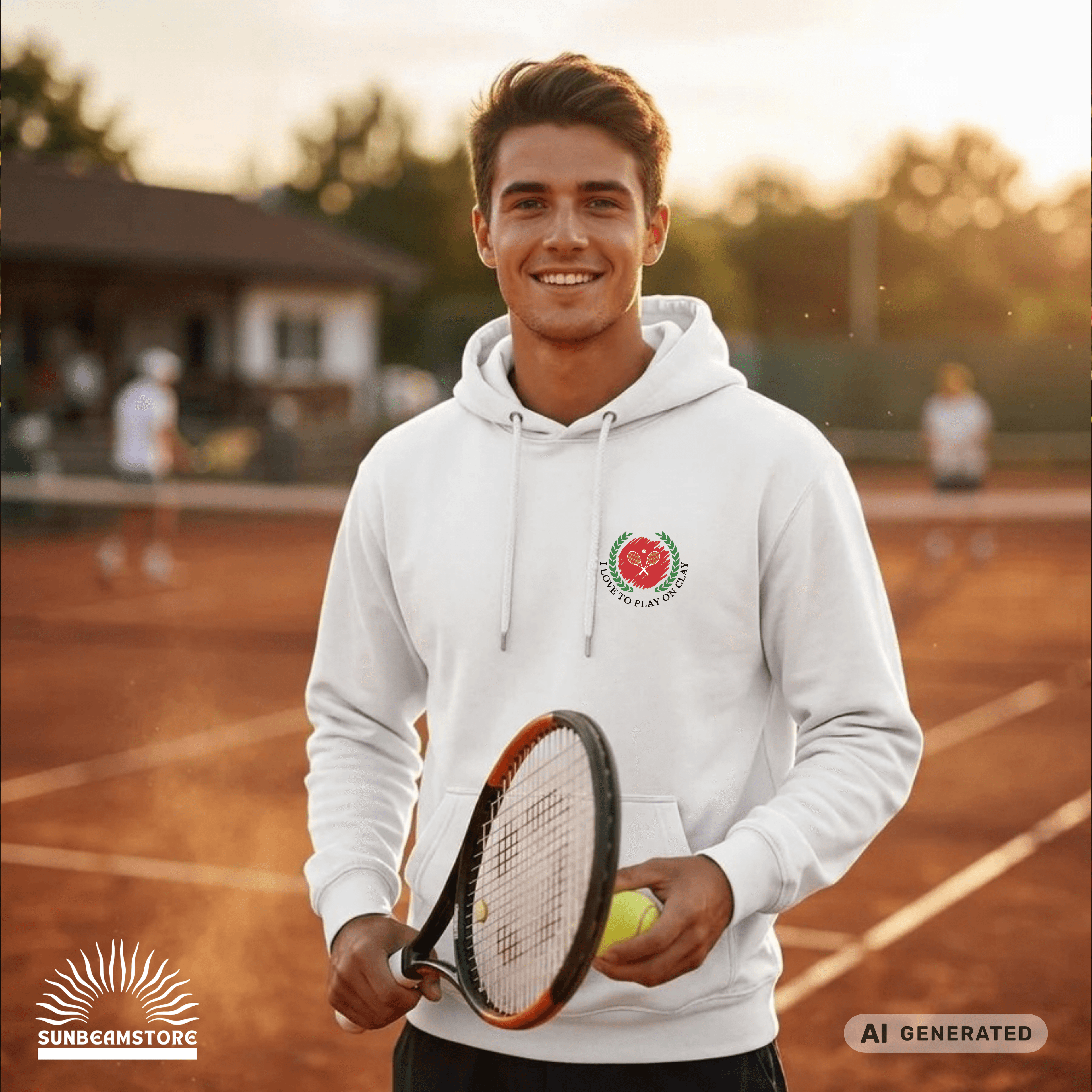 I love to play on clay Tennis Fun Premium Unisex Pullover Hoodie | JustHoods JH001 Arctic White - Sunbeamstore