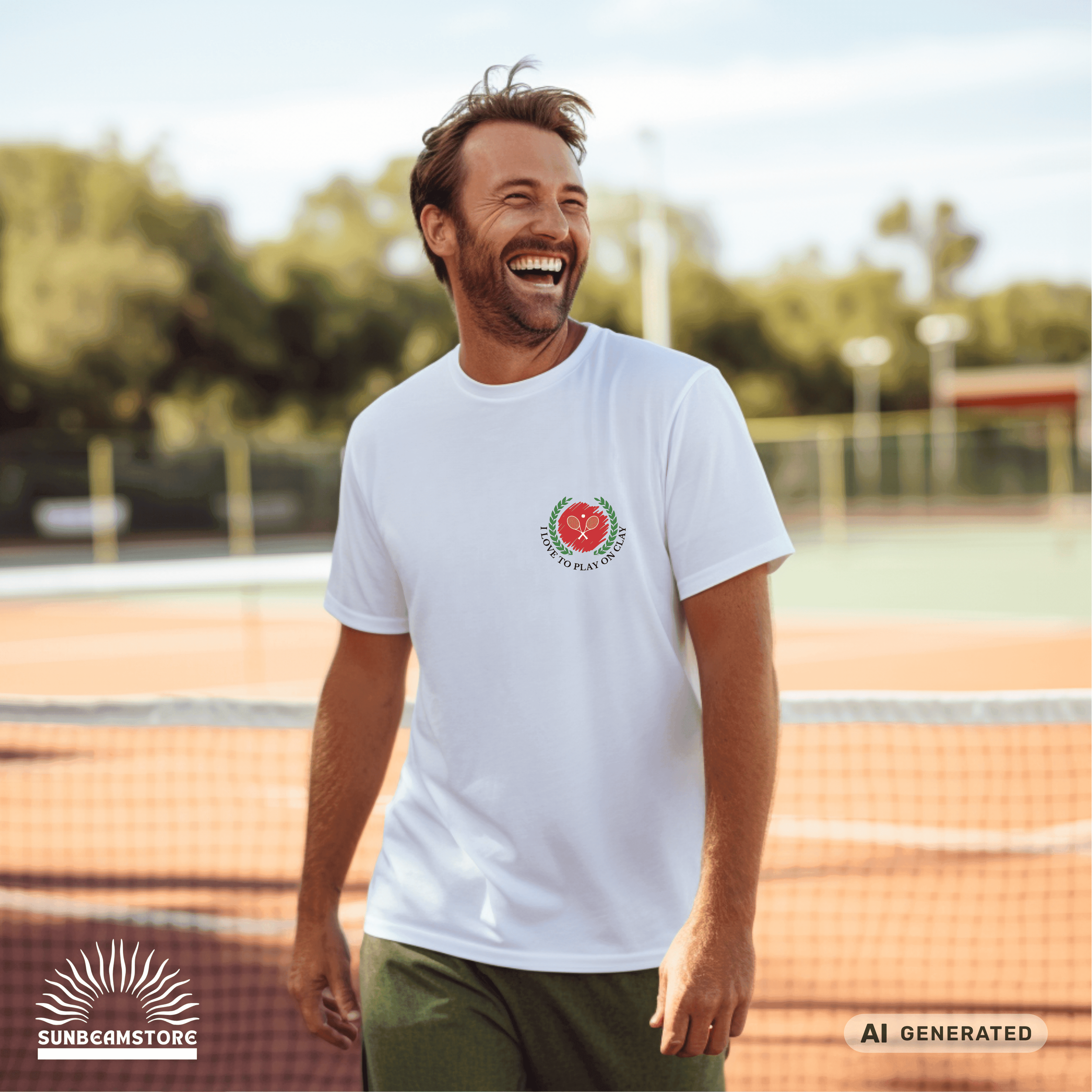I love to play on clay Tennis Fun Premium Unisex Crewneck T-shirt | Bella + Canvas 3001 - Sunbeamstore