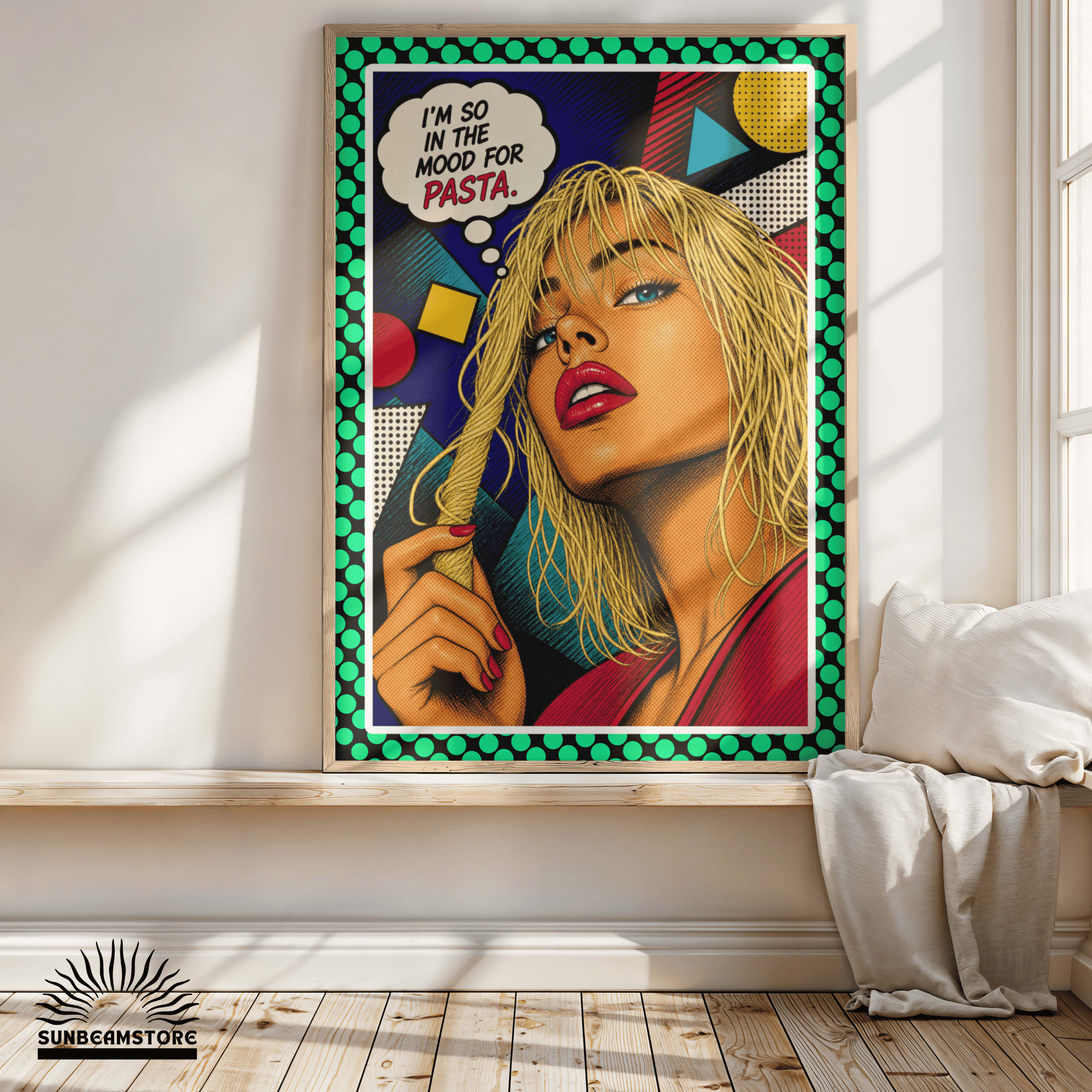 In The Mood For Pasta – Italienisches Pop Art Poster | Lustige Pasta Wandkunst | Retro Comic Küchenbild | The Pasta Series No. 3 | Poster 70x100cm