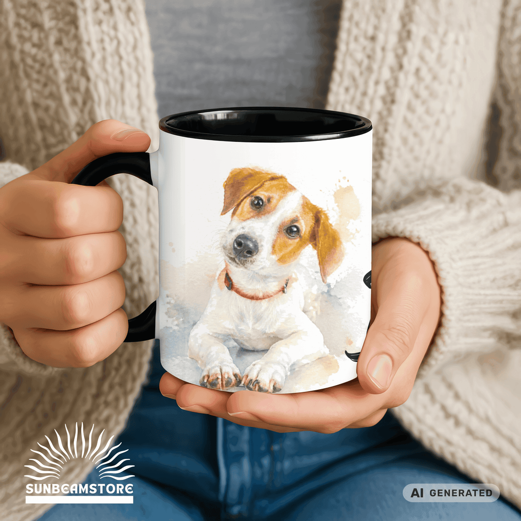 Personalisierte Jack Russell Terrier Tasse 11oz – Aquarell Hundemotiv mit Namen | Geschenk für Jack Russell Terrier Besitzer | Keramiktasse mit Farbwahl - Sunbeamstore