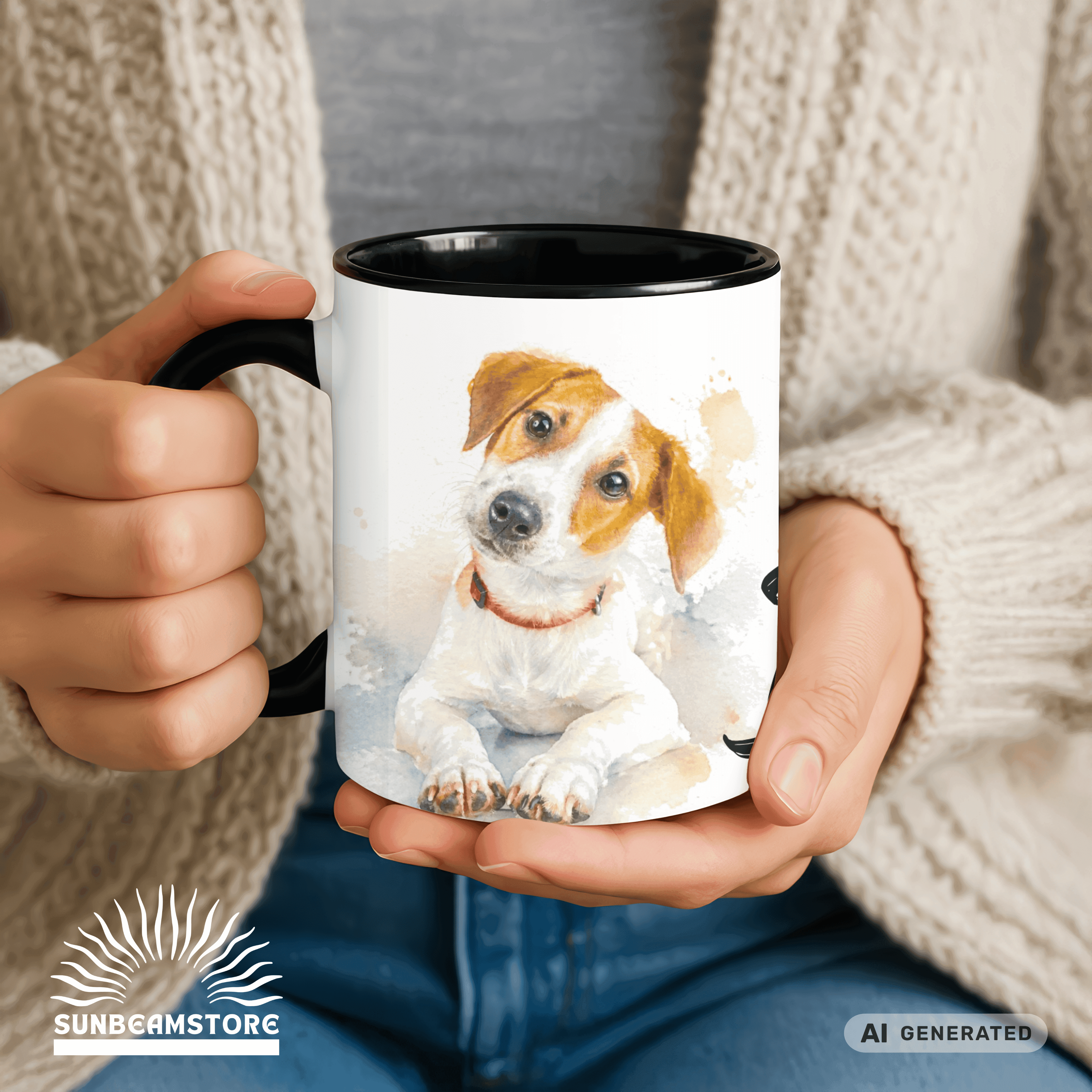 Personalisierte Jack Russell Terrier Tasse 11oz – Aquarell Hundemotiv mit Namen | Geschenk für Jack Russell Terrier Besitzer | Keramiktasse mit Farbwahl - Sunbeamstore