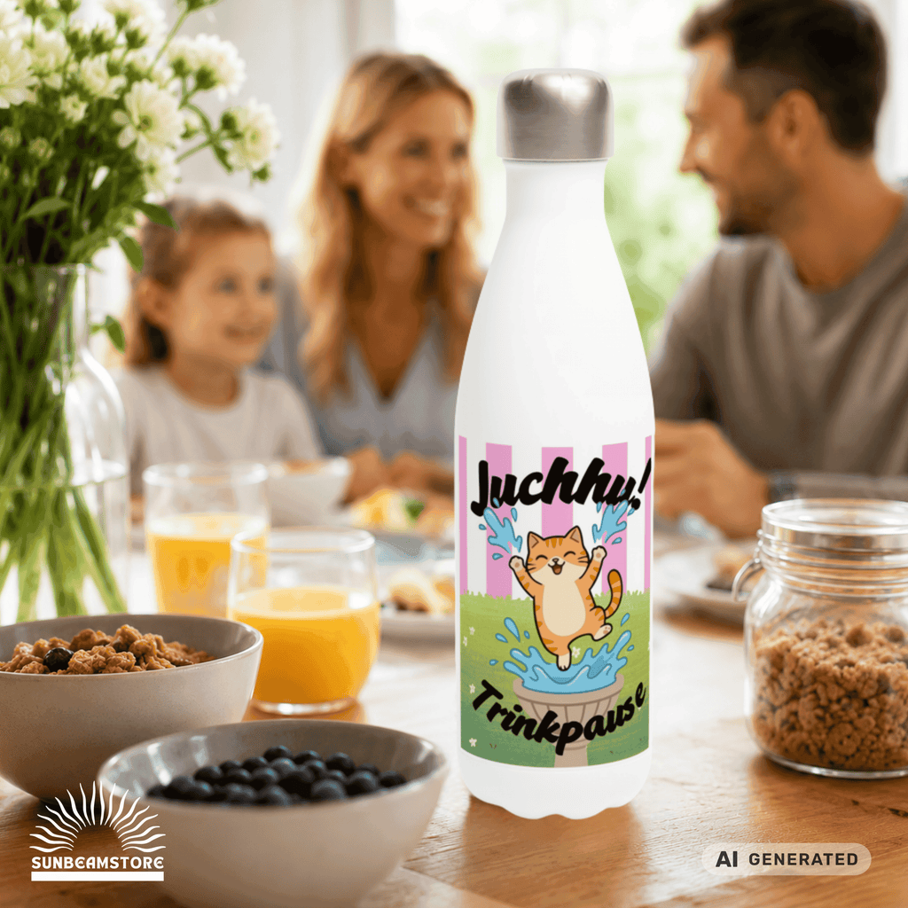 Katzen Trinkflasche "Juchhu! Trinkpause!" | Isolierflasche 500 ml | Lustiges Geschenk für Katzenliebhaber - Sunbeamstore