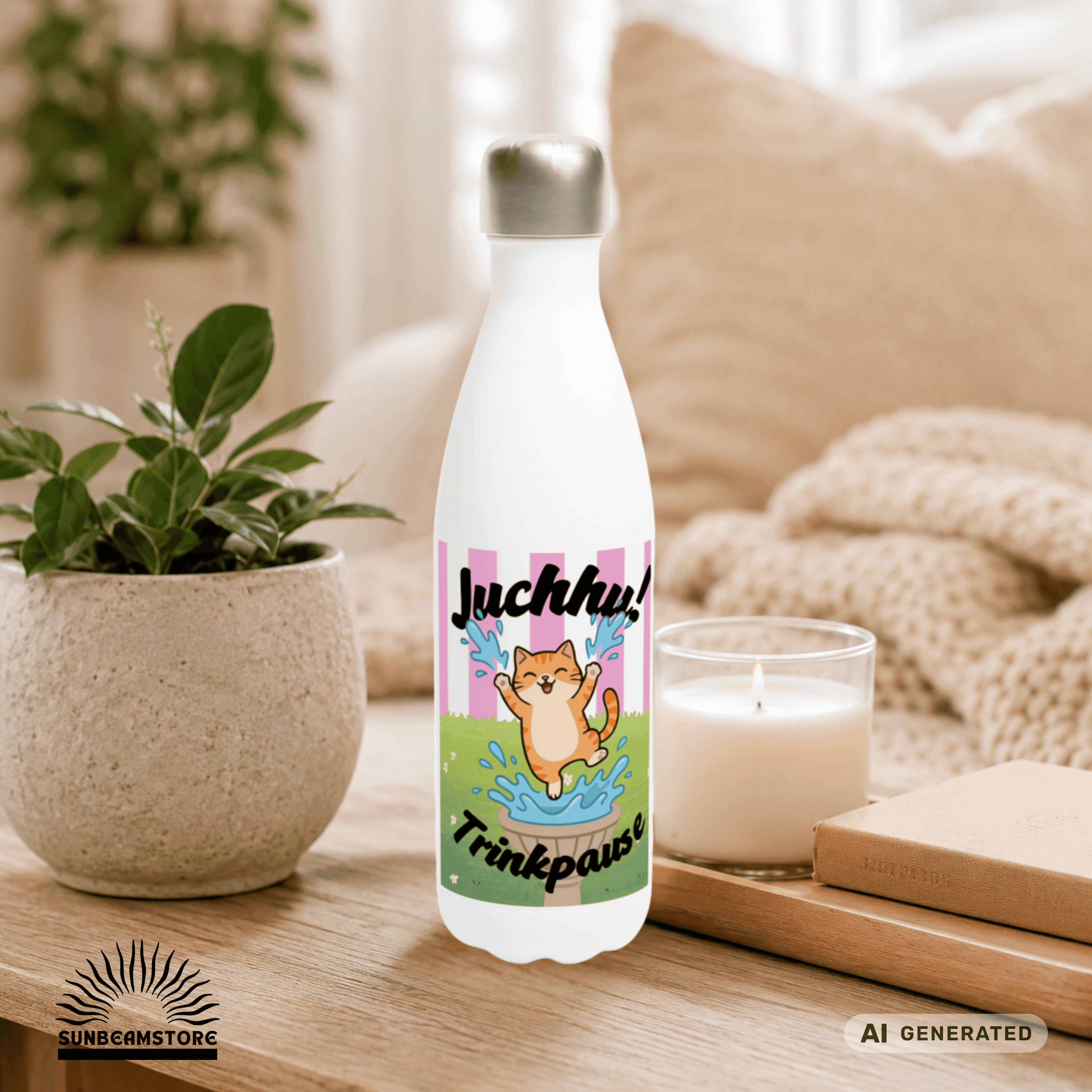 Katzen Trinkflasche "Juchhu! Trinkpause!" | Isolierflasche 500 ml | Lustiges Geschenk für Katzenliebhaber - Sunbeamstore