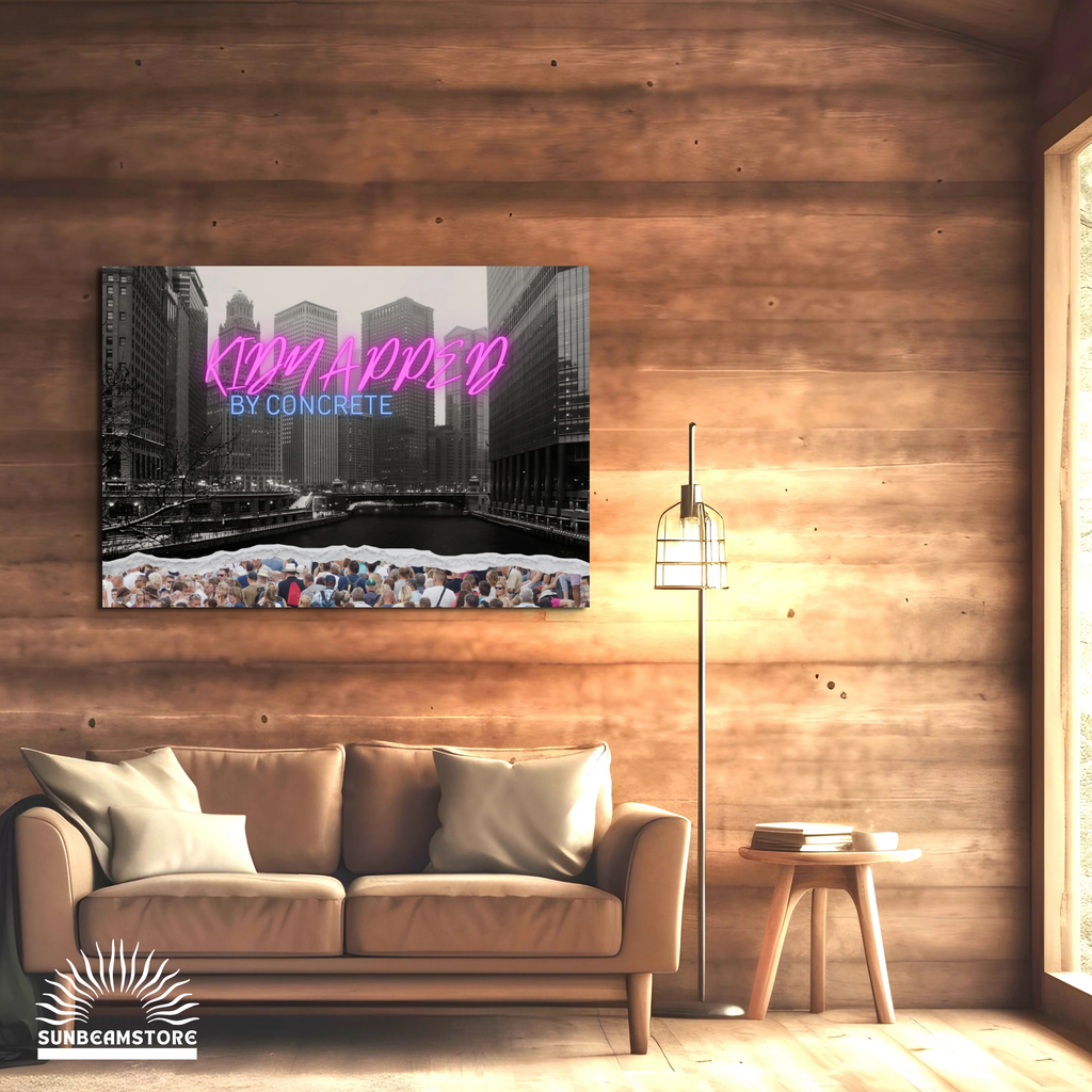 NATURE RECLAIMS Series – Part I | Kidnapped by Concrete | Black and White Neon Wall Art Print | Urban Concept Art | 70x100 cm Foam Print