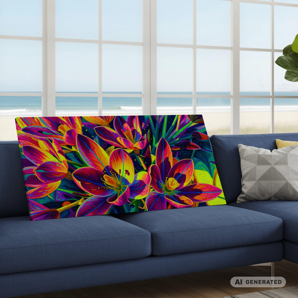 Leinwandbild Blumen Bunt – Krokus Frühlingserwachen I | 100×50 cm Canvas Wandbild Modern | Geschenkidee Frühling - Sunbeamstore