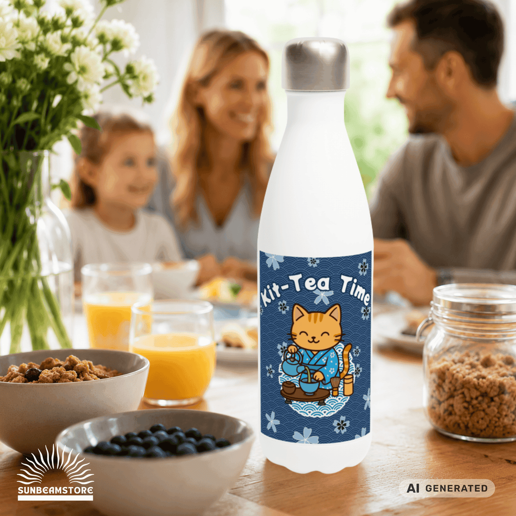 🍵🐱 Katzen Trinkflasche "Kit-Tea Time" | Isolierflasche 500 ml | Geschenk für Katzenliebhaber - Sunbeamstore