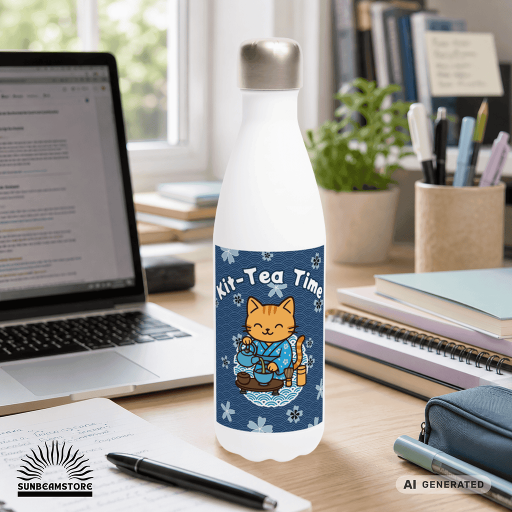 🍵🐱 Katzen Trinkflasche "Kit-Tea Time" | Isolierflasche 500 ml | Geschenk für Katzenliebhaber - Sunbeamstore