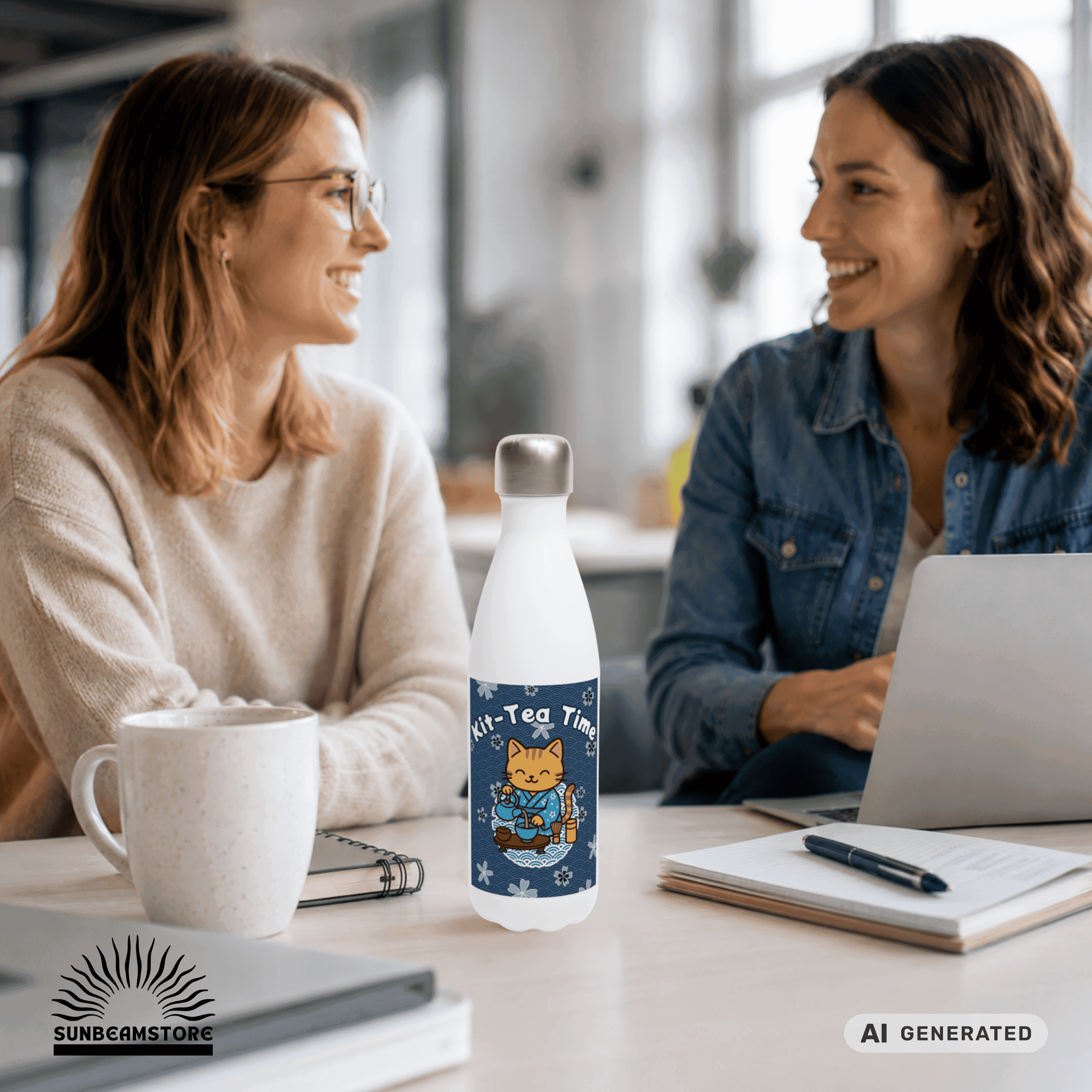 🍵🐱 Katzen Trinkflasche "Kit-Tea Time" | Isolierflasche 500 ml | Geschenk für Katzenliebhaber - Sunbeamstore