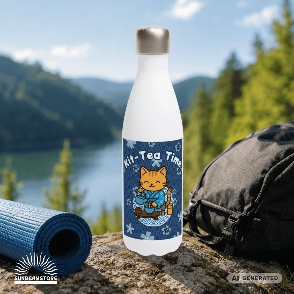 🍵🐱 Katzen Trinkflasche "Kit-Tea Time" | Isolierflasche 500 ml | Geschenk für Katzenliebhaber - Sunbeamstore