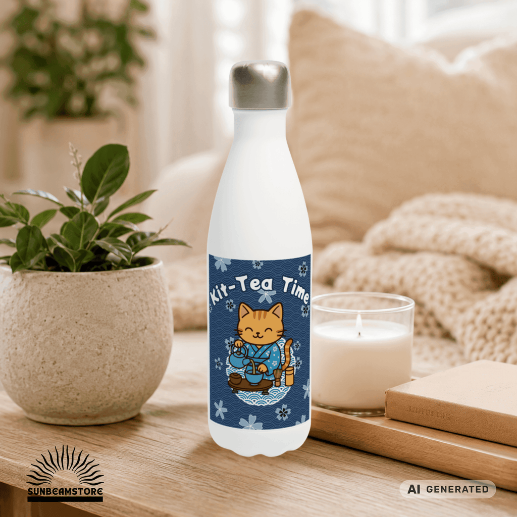 🍵🐱 Katzen Trinkflasche "Kit-Tea Time" | Isolierflasche 500 ml | Geschenk für Katzenliebhaber - Sunbeamstore