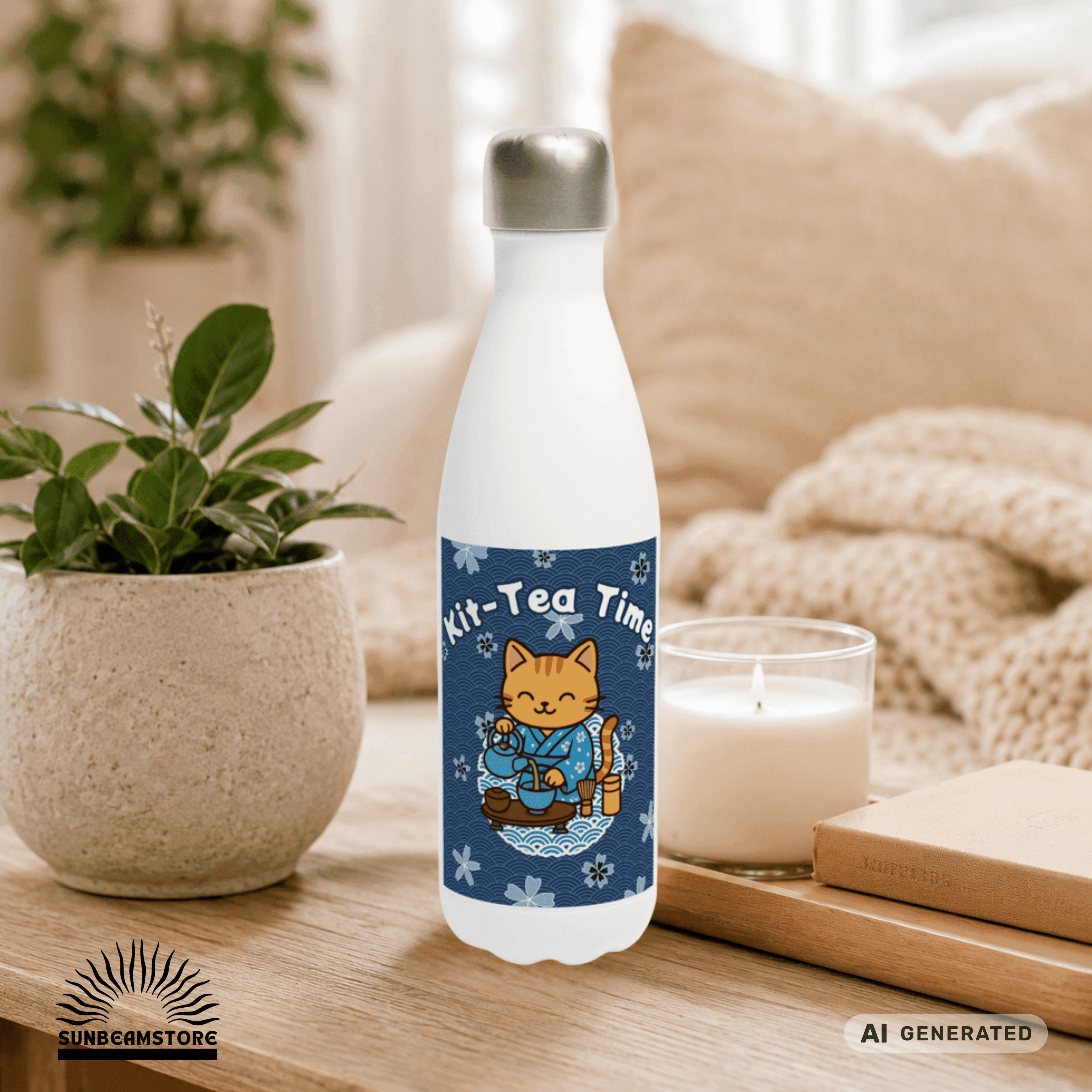 🍵🐱 Katzen Trinkflasche "Kit-Tea Time" | Isolierflasche 500 ml | Geschenk für Katzenliebhaber - Sunbeamstore