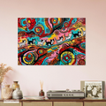 Kittens Walking on Sunshine – Bunte Katzen Kunst auf Leinwand 70 x 100 cm | Moderne Pop Art Wanddekoration I Canvas 70x100 cm / 28x40″