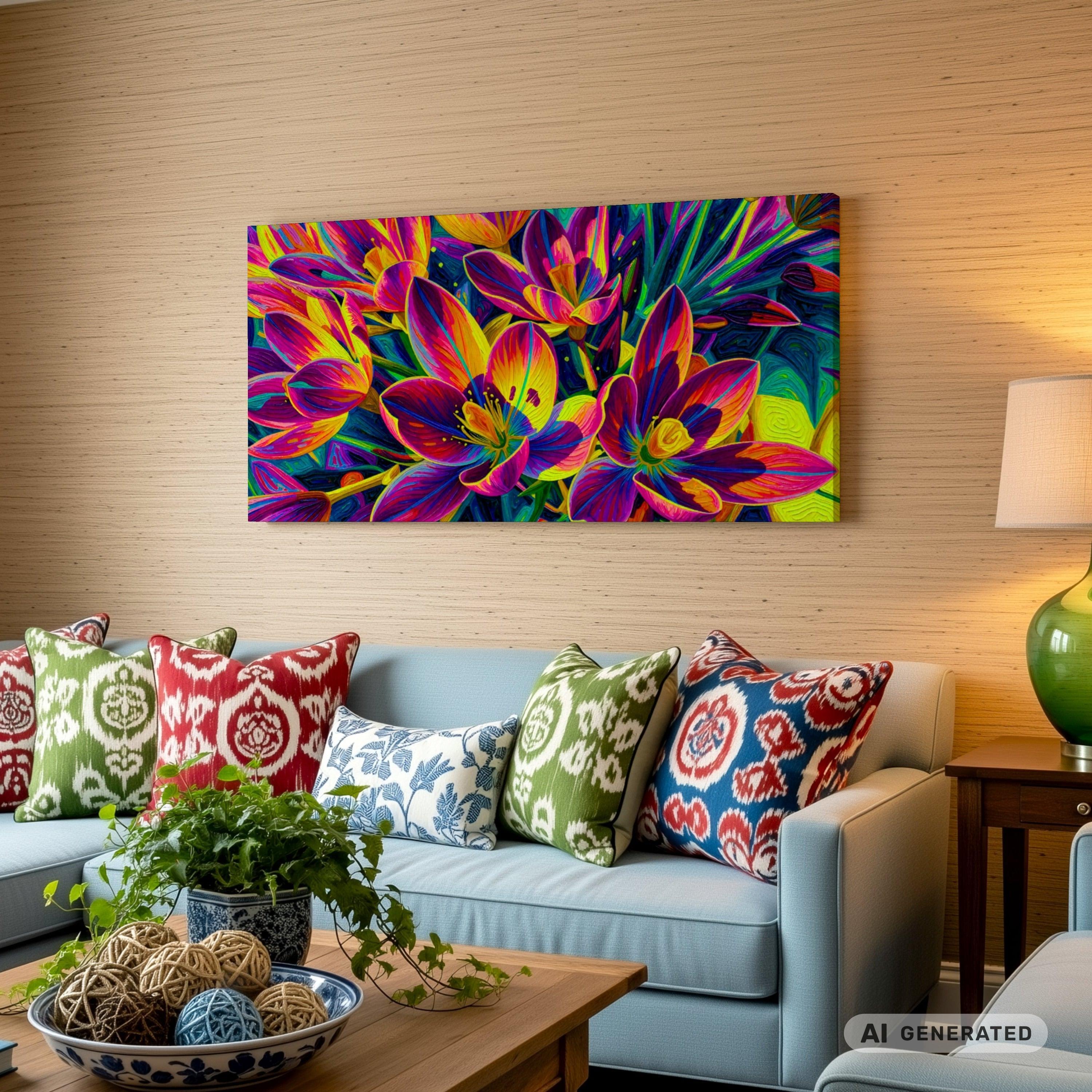 Leinwandbild Blumen Bunt – Krokus Frühlingserwachen I | 100×50 cm Canvas Wandbild Modern | Geschenkidee Frühling - Sunbeamstore