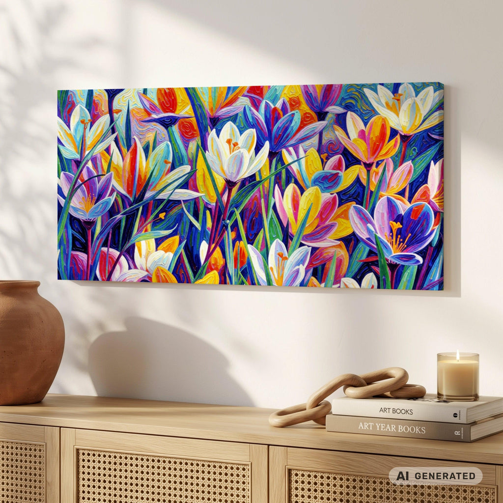 Krokus Frühlingserwachen II – Leinwandbild 100×50 cm | Helles Blumenbild auf Canvas | Moderne Wandkunst - Sunbeamstore