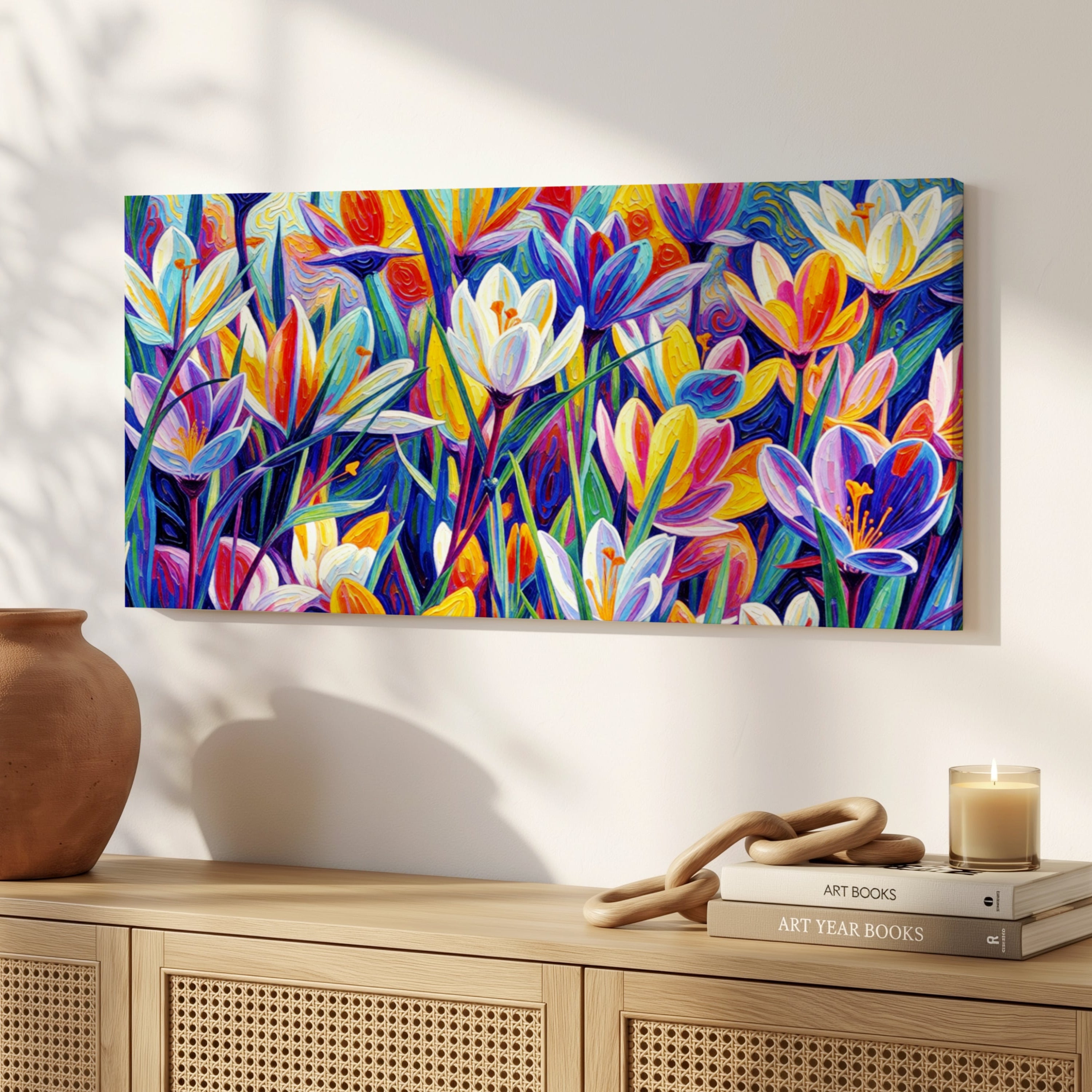 Krokus Frühlingserwachen II – Leinwandbild 100×50 cm | Helles Blumenbild auf Canvas | Moderne Wandkunst