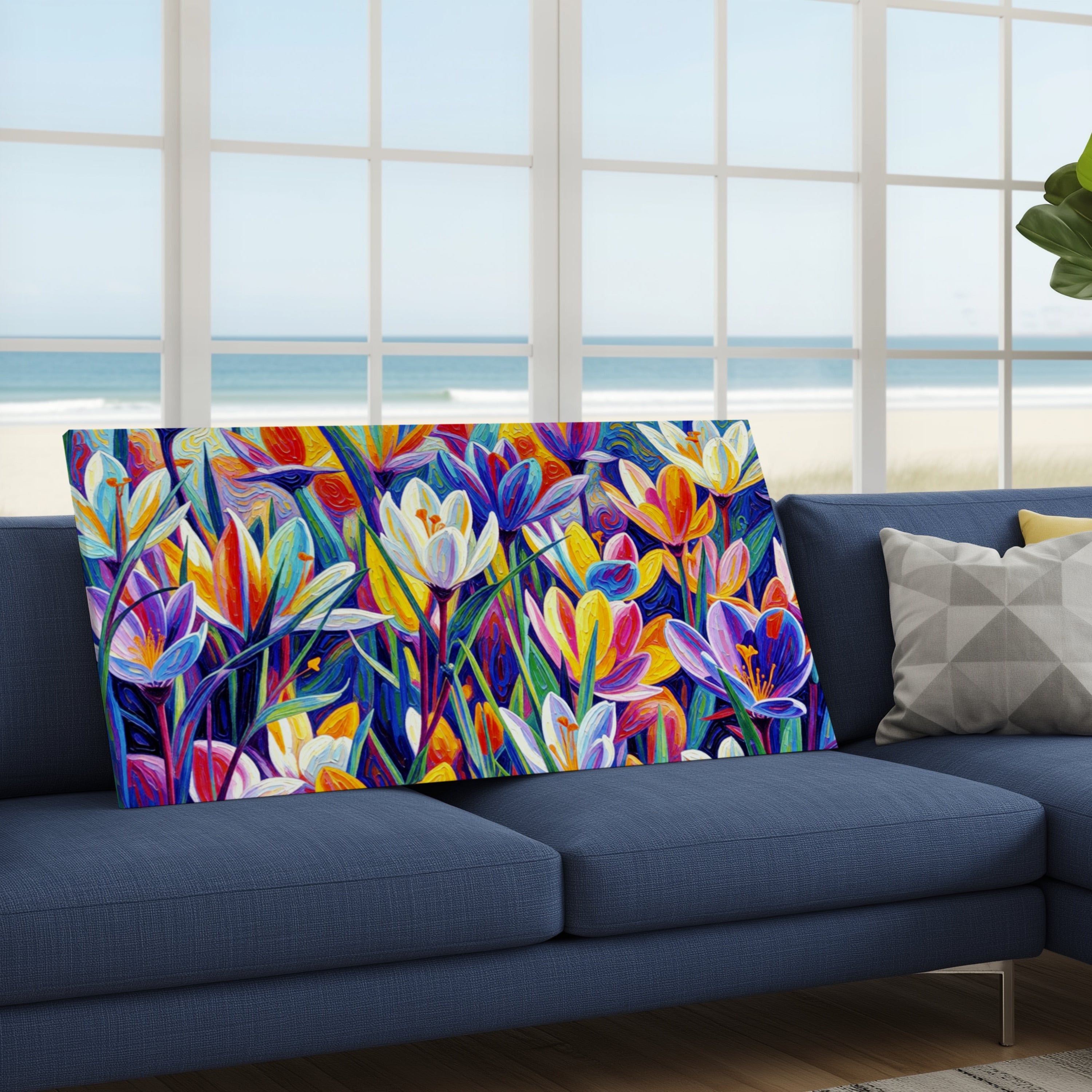 Krokus Frühlingserwachen II – Leinwandbild 100×50 cm | Helles Blumenbild auf Canvas | Moderne Wandkunst