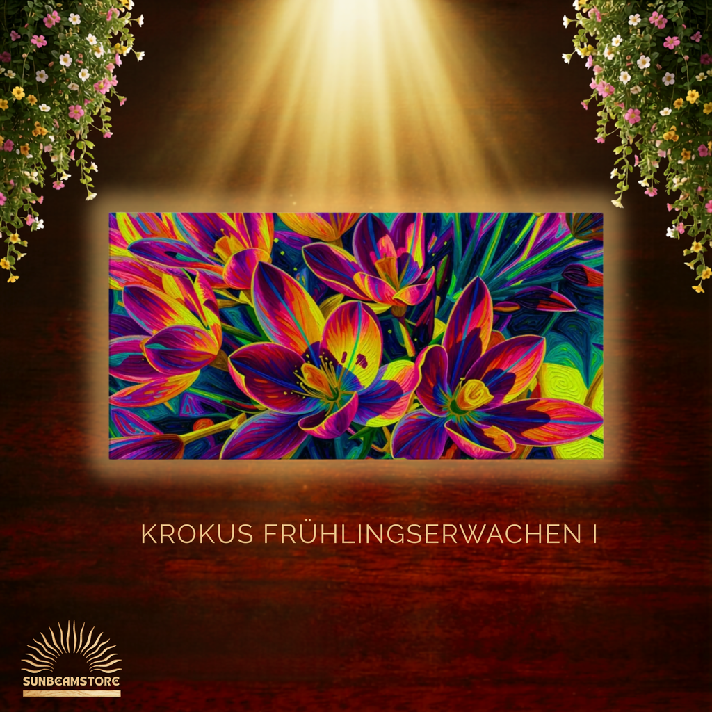 Leinwandbild Blumen Bunt – Krokus Frühlingserwachen I | 100×50 cm Canvas Wandbild Modern | Geschenkidee Frühling