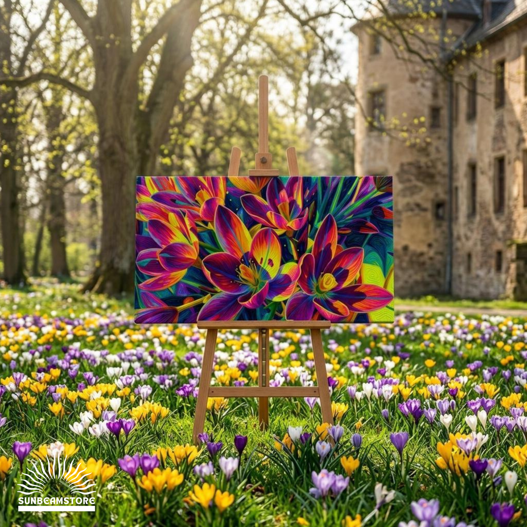 Leinwandbild Blumen Bunt – Krokus Frühlingserwachen I | 100×50 cm Canvas Wandbild Modern | Geschenkidee Frühling
