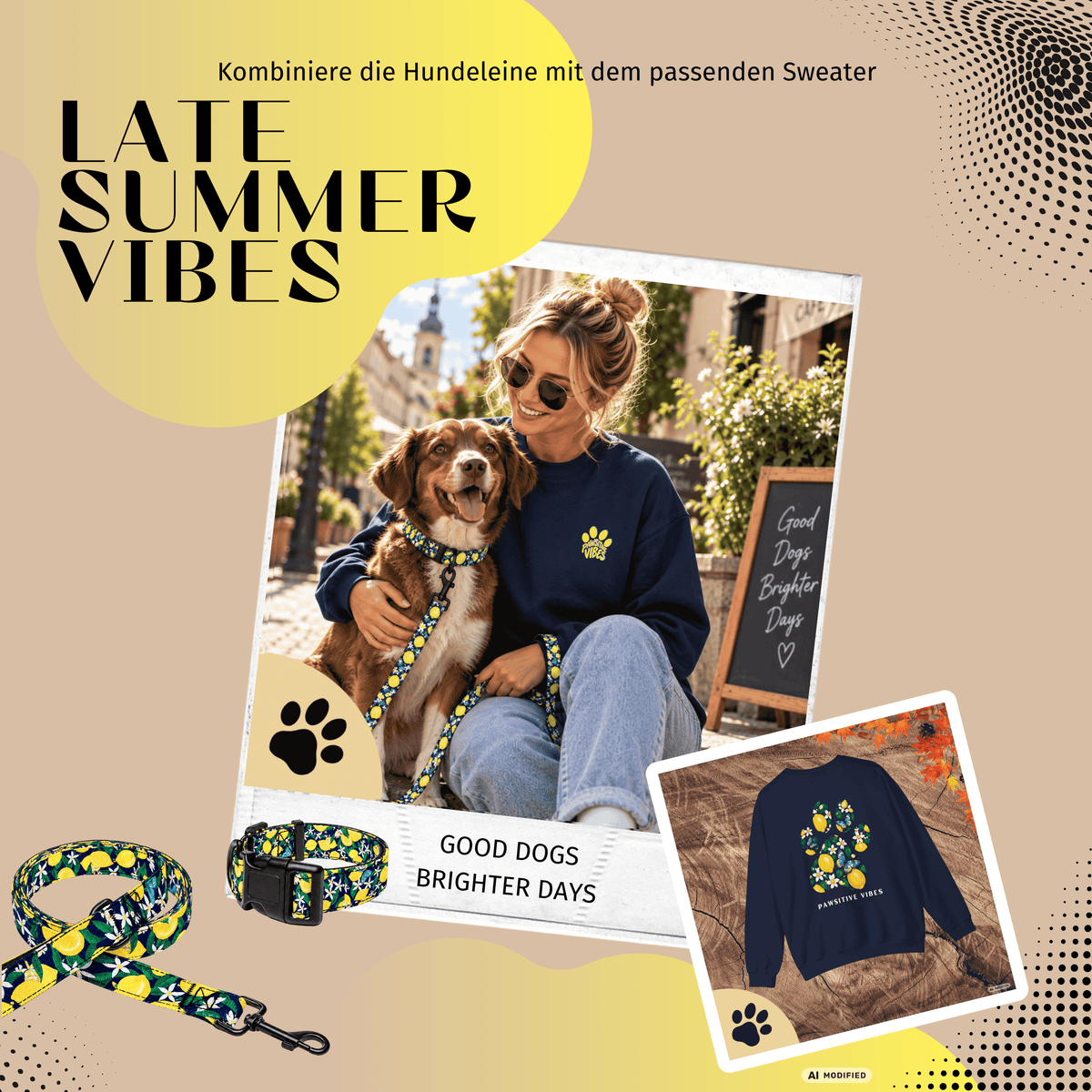 Pawsitive Vibes Sweatshirt – Floral Lemon Hundepulli mit Pfotenprint - Sunbeamstore