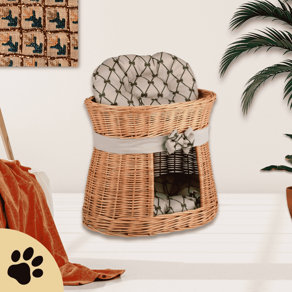 Erif Wicker Katzenhaus mit beigem Kissen - Sunbeamstore