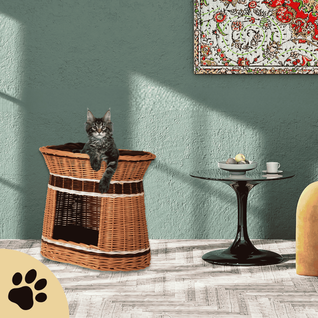 Erif Wicker handgeflochtenes Katzenhaus mit Kissen - Sunbeamstore